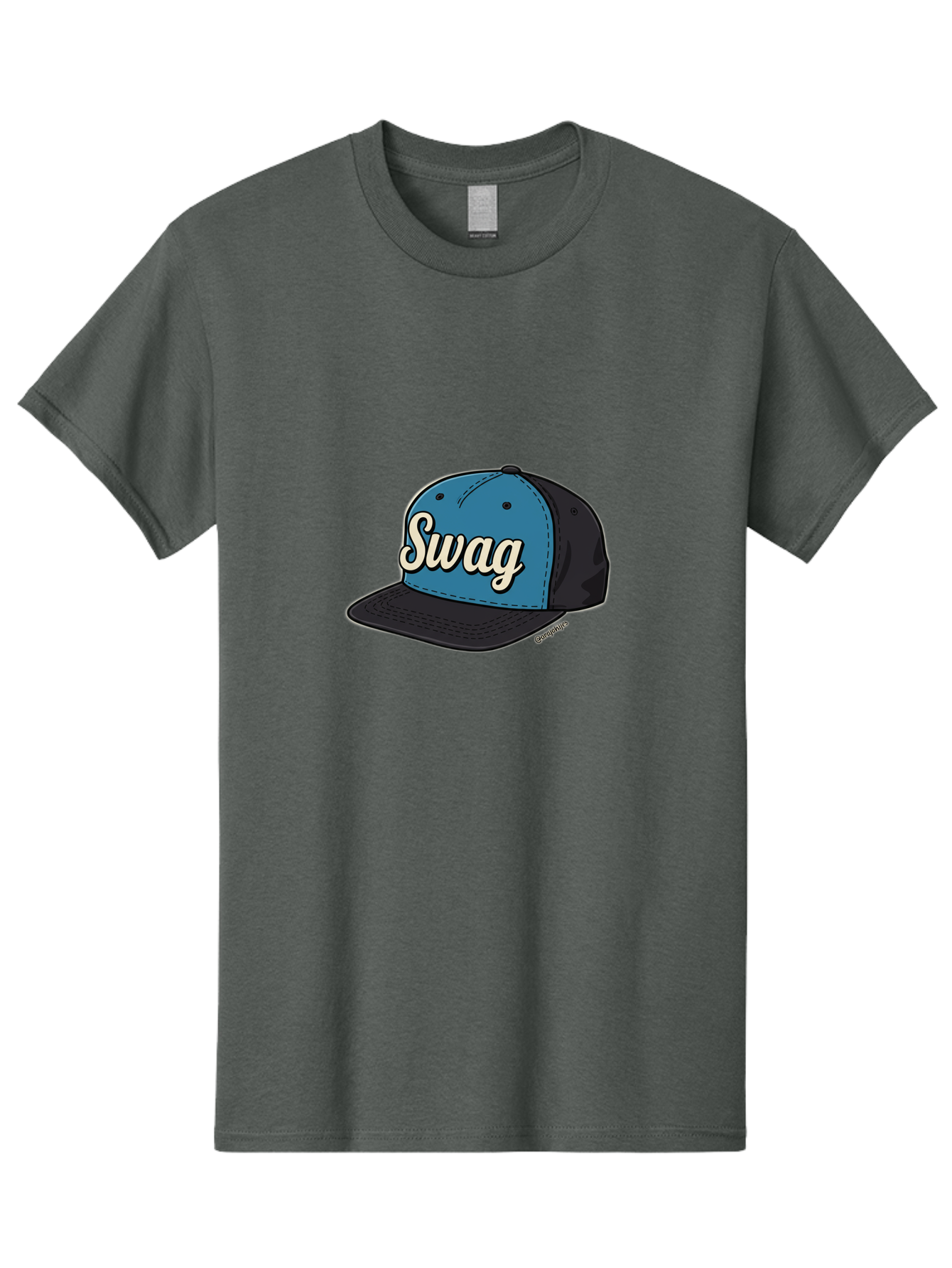 Swag-Baseball-Cap Men'S Graphic Tee, 100% Cotton, Comfortable Casual Summer Wear, Machine Washable, Baseball Cap, Swag Text, Blue And Black Hat, Trendy Accessory, Streetwear Fashion, Stylish Design, Cool Cap, Fashion Statement, Bad799
