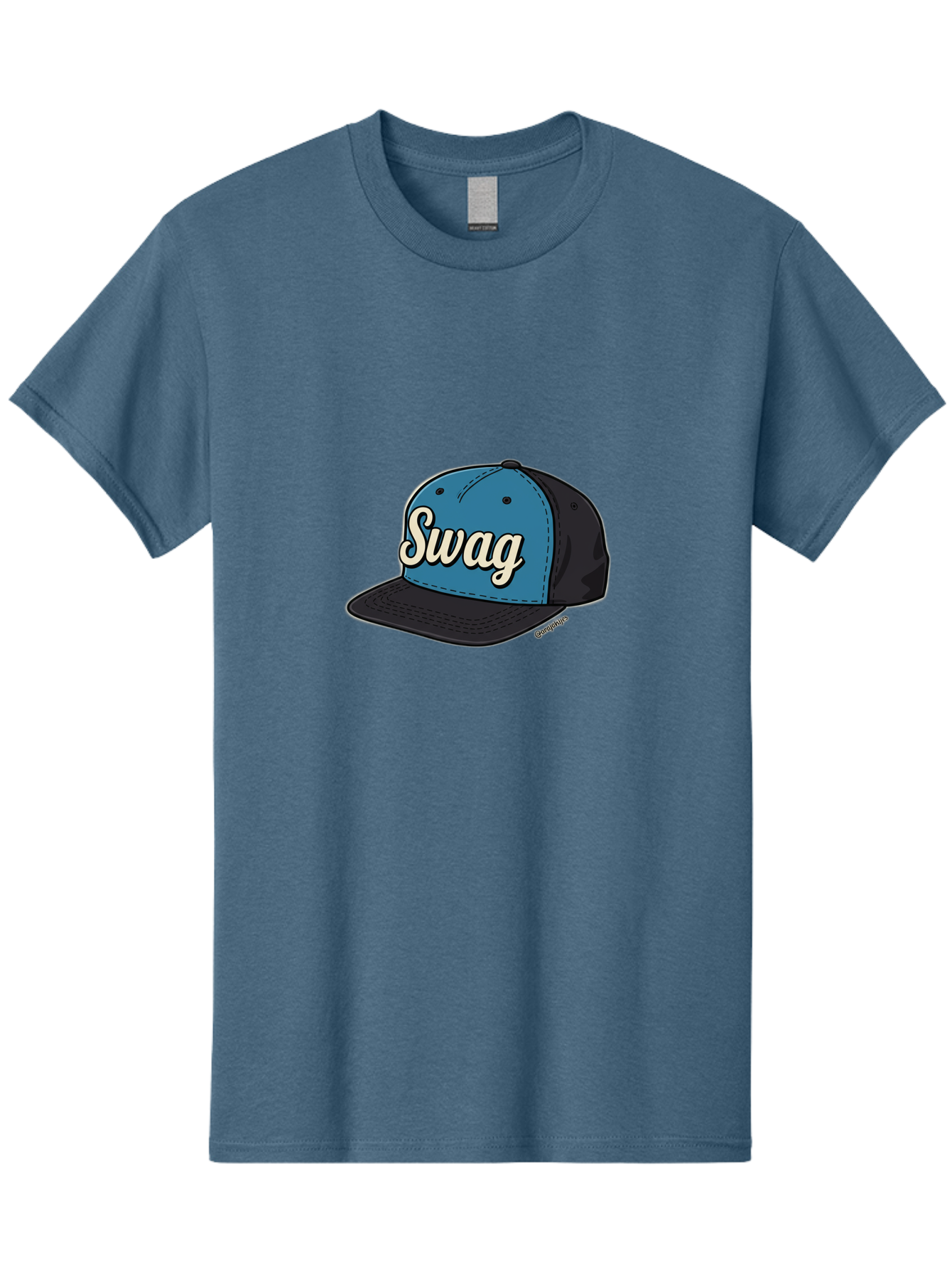 Swag-Baseball-Cap Men'S Graphic Tee, 100% Cotton, Comfortable Casual Summer Wear, Machine Washable, Baseball Cap, Swag Text, Blue And Black Hat, Trendy Accessory, Streetwear Fashion, Stylish Design, Cool Cap, Fashion Statement, Bad799