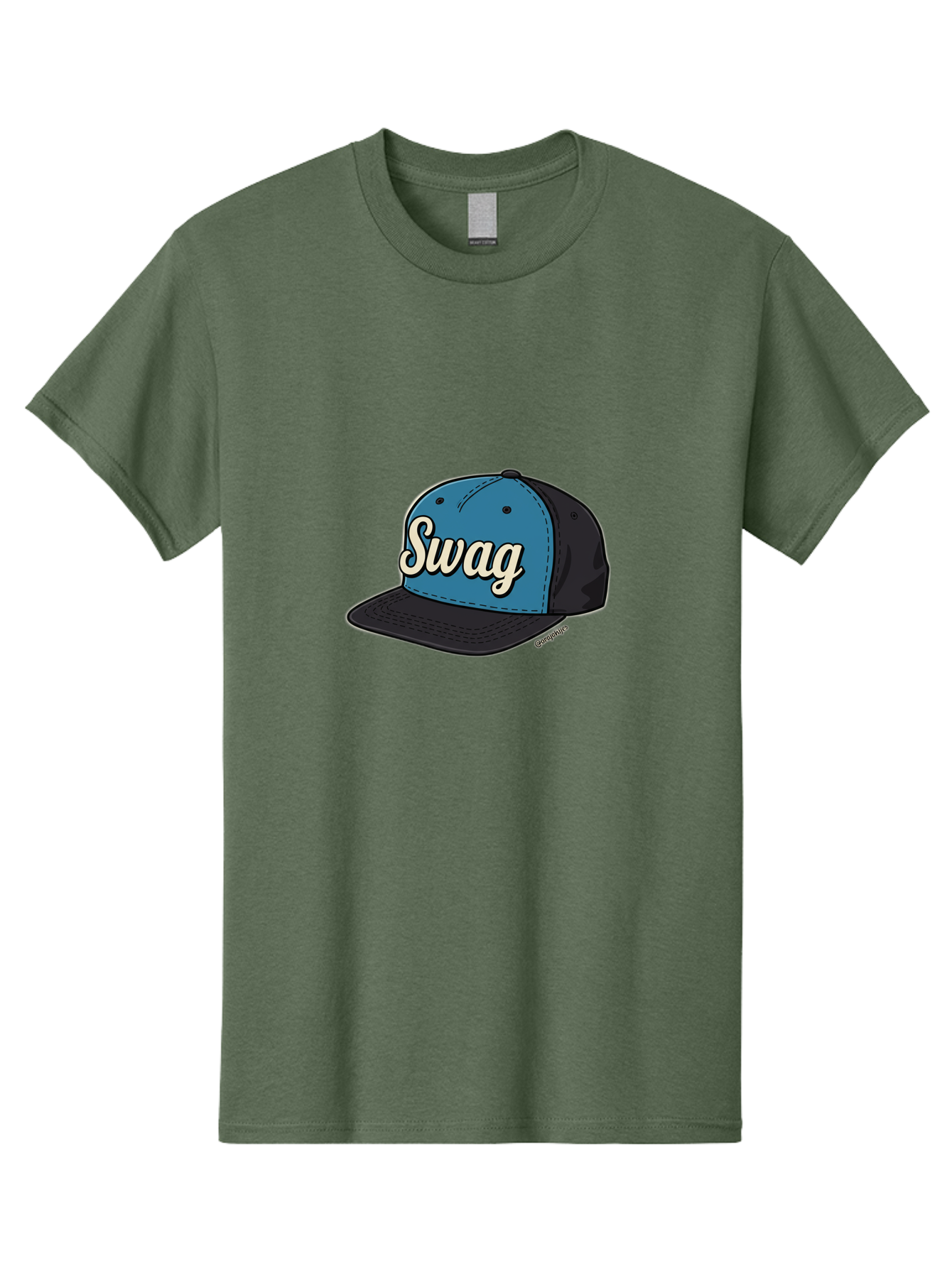 Swag-Baseball-Cap Men'S Graphic Tee, 100% Cotton, Comfortable Casual Summer Wear, Machine Washable, Baseball Cap, Swag Text, Blue And Black Hat, Trendy Accessory, Streetwear Fashion, Stylish Design, Cool Cap, Fashion Statement, Bad799