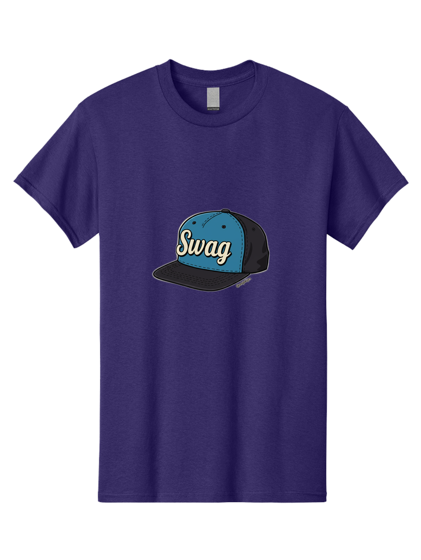 Swag-Baseball-Cap Men'S Graphic Tee, 100% Cotton, Comfortable Casual Summer Wear, Machine Washable, Baseball Cap, Swag Text, Blue And Black Hat, Trendy Accessory, Streetwear Fashion, Stylish Design, Cool Cap, Fashion Statement, Bad799