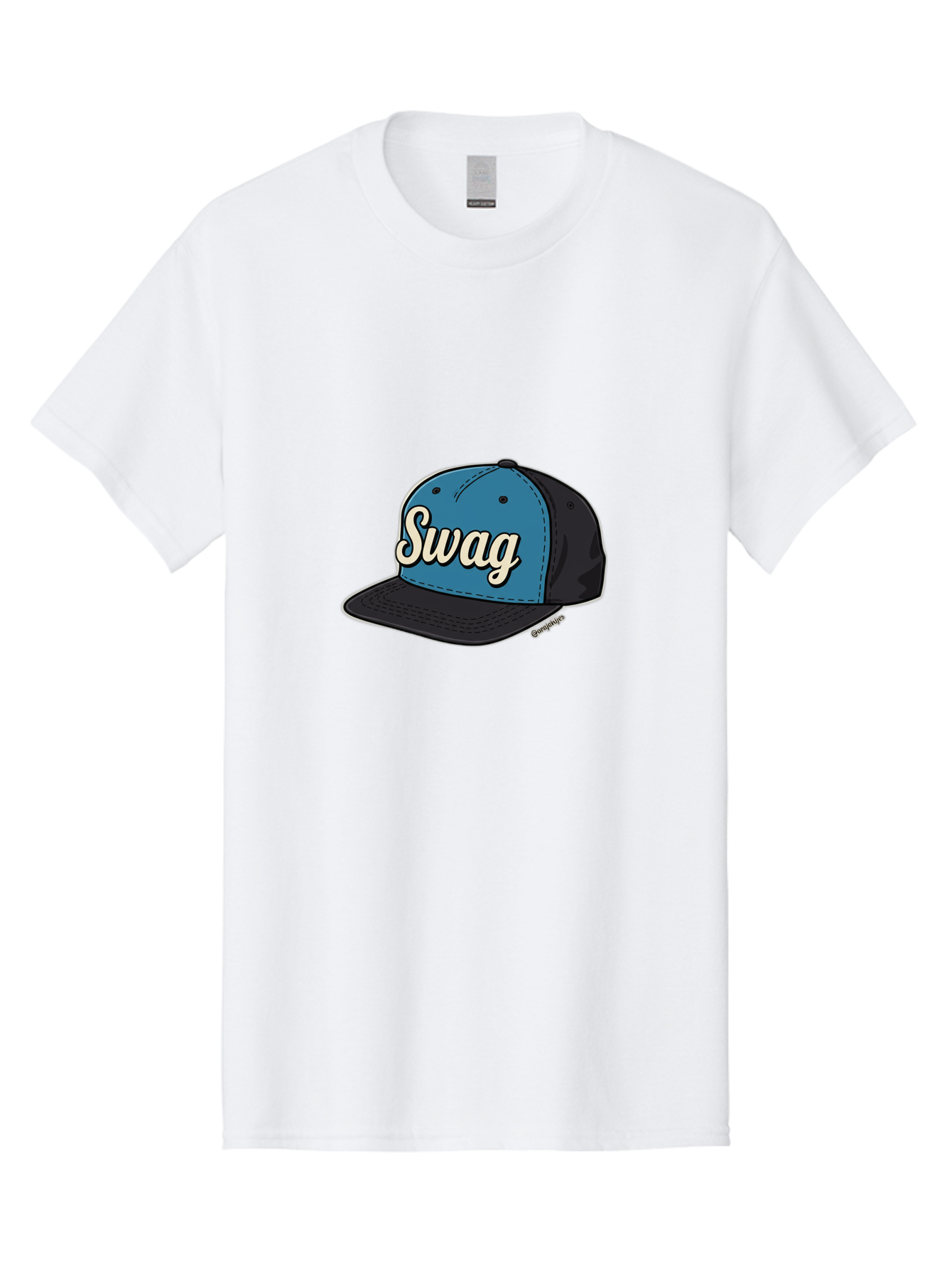 Swag-Baseball-Cap Men'S Graphic Tee, 100% Cotton, Comfortable Casual Summer Wear, Machine Washable, Baseball Cap, Swag Text, Blue And Black Hat, Trendy Accessory, Streetwear Fashion, Stylish Design, Cool Cap, Fashion Statement, Bad799