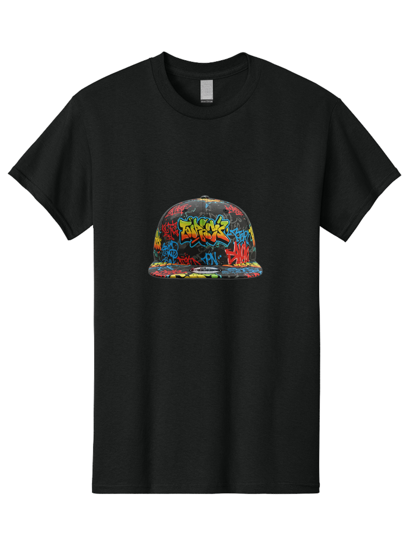 Talkfok-Graffiti-Baseball-Cap Men'S Graphic Tee, 100% Cotton, Comfortable Casual Summer Wear, Machine Washable, Graffiti Cap, Streetwear Fashion, Urban Style, Colorful Hat, Daft Punk, Vibrant Design, Street Art, Fashion Accessory, Trendy Hat, Bad801