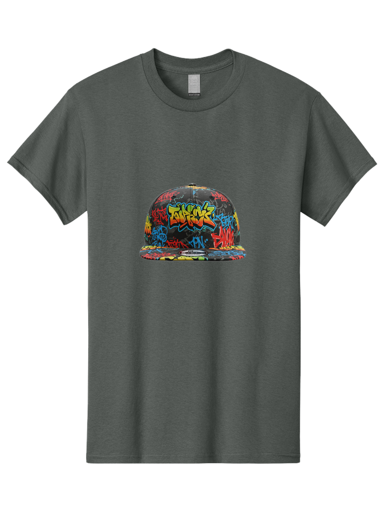 Talkfok-Graffiti-Baseball-Cap Men'S Graphic Tee, 100% Cotton, Comfortable Casual Summer Wear, Machine Washable, Graffiti Cap, Streetwear Fashion, Urban Style, Colorful Hat, Daft Punk, Vibrant Design, Street Art, Fashion Accessory, Trendy Hat, Bad801