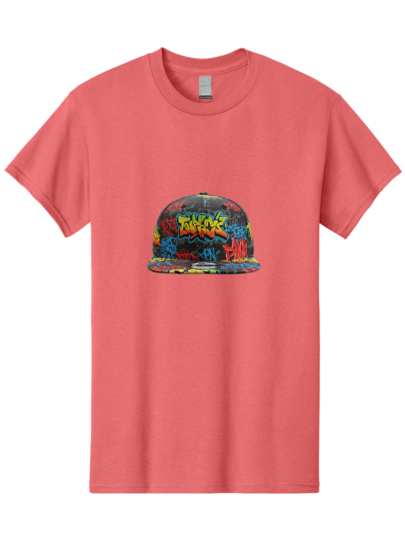 Talkfok-Graffiti-Baseball-Cap Men'S Graphic Tee, 100% Cotton, Comfortable Casual Summer Wear, Machine Washable, Graffiti Cap, Streetwear Fashion, Urban Style, Colorful Hat, Daft Punk, Vibrant Design, Street Art, Fashion Accessory, Trendy Hat, Bad801