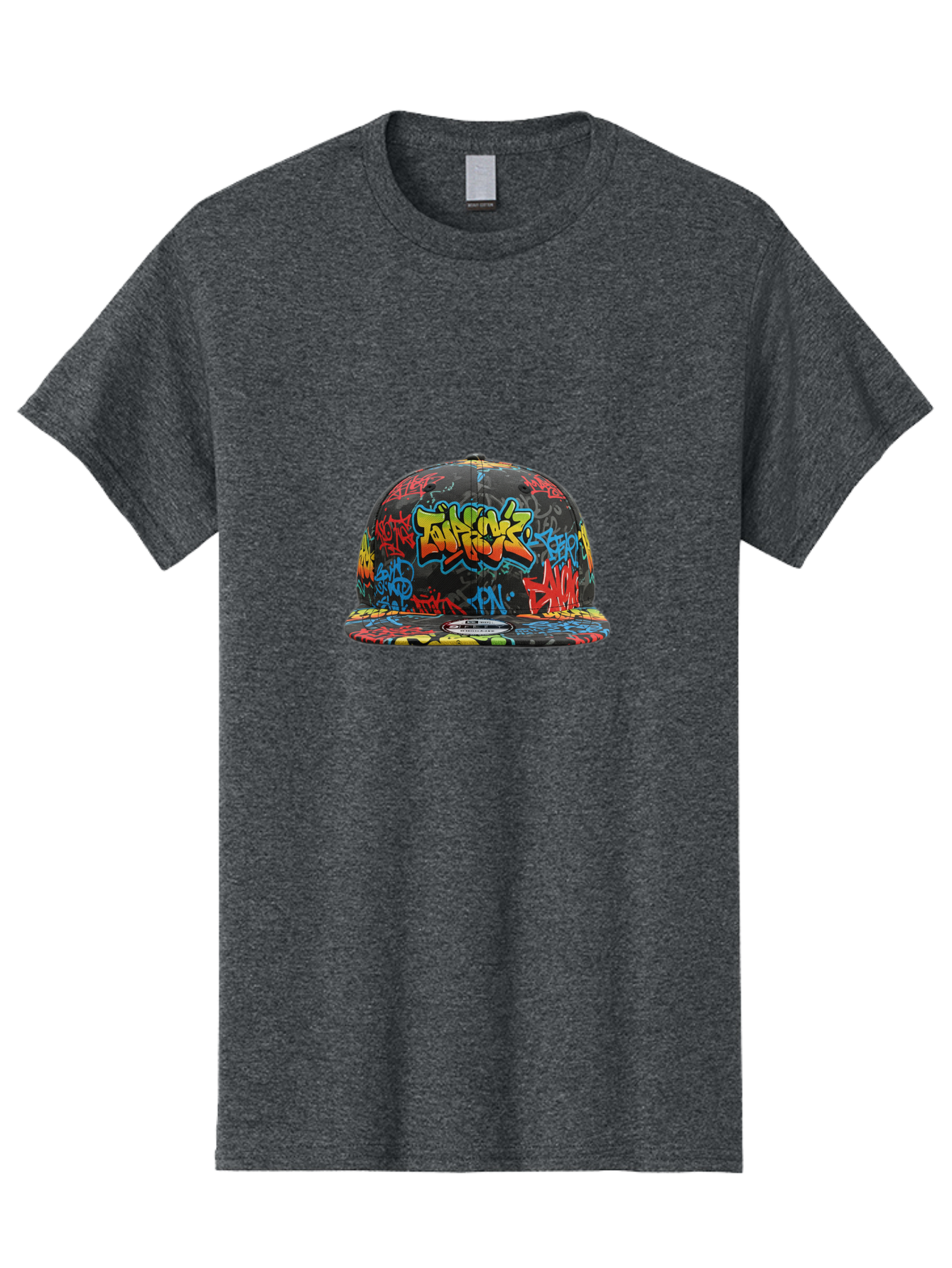 Talkfok-Graffiti-Baseball-Cap Men'S Graphic Tee, 100% Cotton, Comfortable Casual Summer Wear, Machine Washable, Graffiti Cap, Streetwear Fashion, Urban Style, Colorful Hat, Daft Punk, Vibrant Design, Street Art, Fashion Accessory, Trendy Hat, Bad801