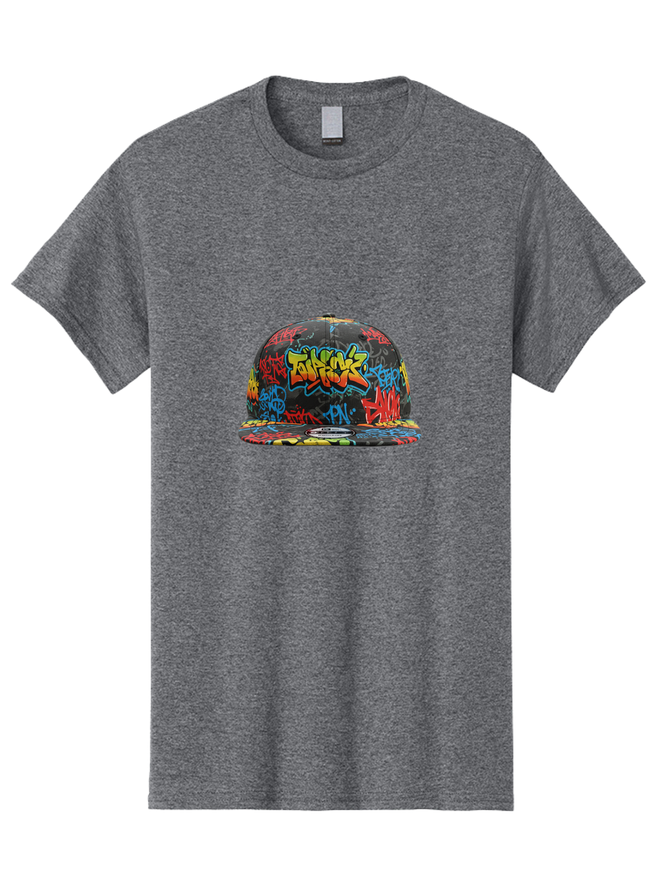 Talkfok-Graffiti-Baseball-Cap Men'S Graphic Tee, 100% Cotton, Comfortable Casual Summer Wear, Machine Washable, Graffiti Cap, Streetwear Fashion, Urban Style, Colorful Hat, Daft Punk, Vibrant Design, Street Art, Fashion Accessory, Trendy Hat, Bad801