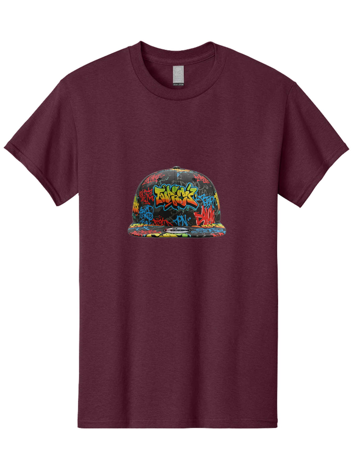 Talkfok-Graffiti-Baseball-Cap Men'S Graphic Tee, 100% Cotton, Comfortable Casual Summer Wear, Machine Washable, Graffiti Cap, Streetwear Fashion, Urban Style, Colorful Hat, Daft Punk, Vibrant Design, Street Art, Fashion Accessory, Trendy Hat, Bad801