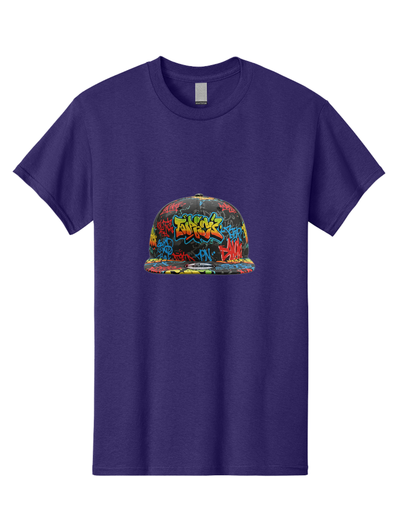 Talkfok-Graffiti-Baseball-Cap Men'S Graphic Tee, 100% Cotton, Comfortable Casual Summer Wear, Machine Washable, Graffiti Cap, Streetwear Fashion, Urban Style, Colorful Hat, Daft Punk, Vibrant Design, Street Art, Fashion Accessory, Trendy Hat, Bad801