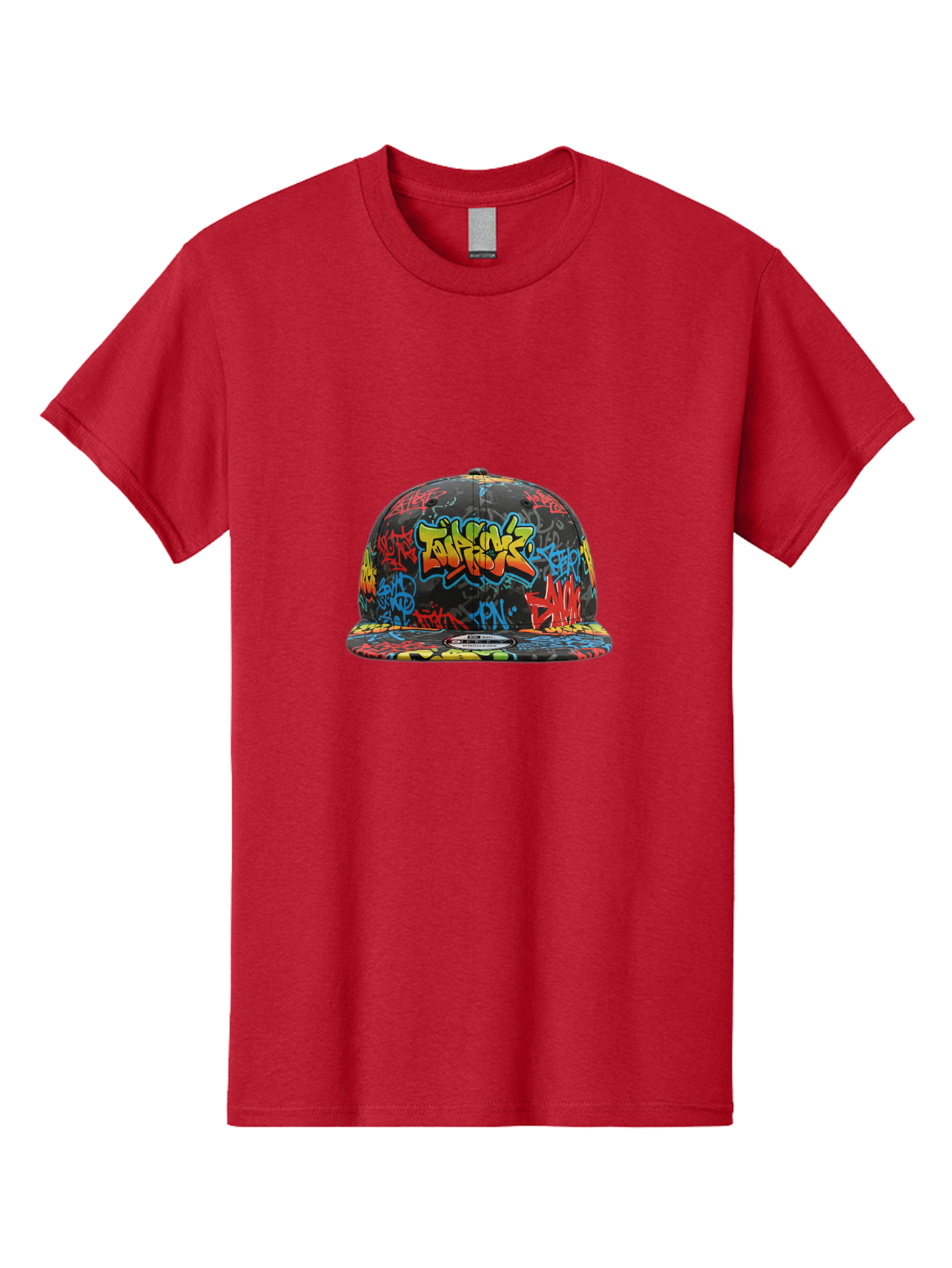 Talkfok-Graffiti-Baseball-Cap Men'S Graphic Tee, 100% Cotton, Comfortable Casual Summer Wear, Machine Washable, Graffiti Cap, Streetwear Fashion, Urban Style, Colorful Hat, Daft Punk, Vibrant Design, Street Art, Fashion Accessory, Trendy Hat, Bad801