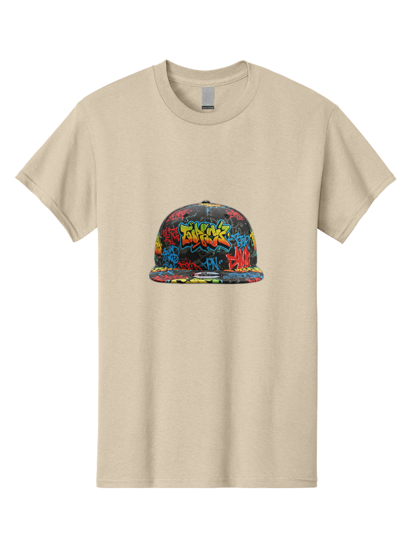 Talkfok-Graffiti-Baseball-Cap Men'S Graphic Tee, 100% Cotton, Comfortable Casual Summer Wear, Machine Washable, Graffiti Cap, Streetwear Fashion, Urban Style, Colorful Hat, Daft Punk, Vibrant Design, Street Art, Fashion Accessory, Trendy Hat, Bad801