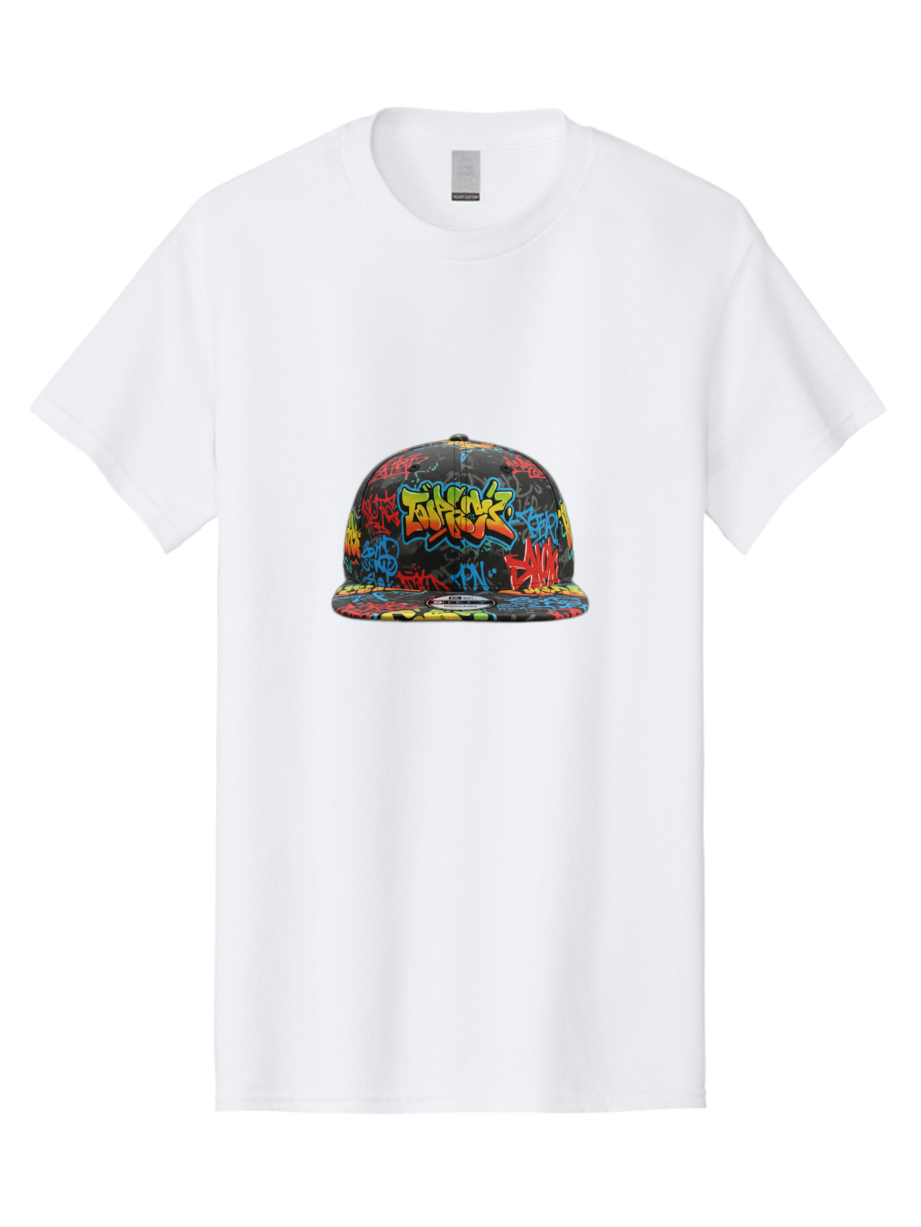 Talkfok-Graffiti-Baseball-Cap Men'S Graphic Tee, 100% Cotton, Comfortable Casual Summer Wear, Machine Washable, Graffiti Cap, Streetwear Fashion, Urban Style, Colorful Hat, Daft Punk, Vibrant Design, Street Art, Fashion Accessory, Trendy Hat, Bad801