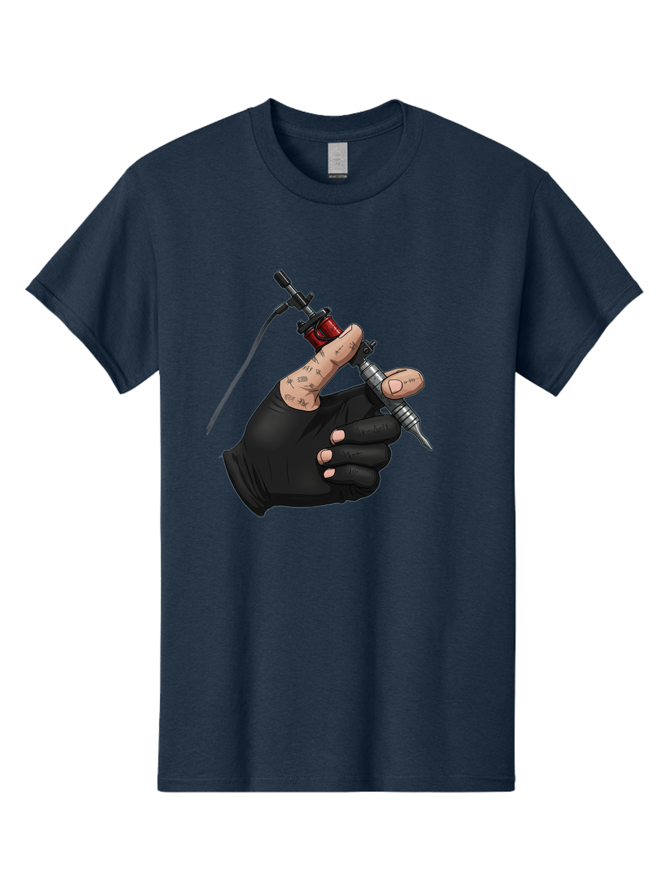 Tattoo-Hand Men'S Graphic Tee, 100% Cotton, Comfortable Casual Summer Wear, Machine Washable, Tattoo Artist Hand, Black Glove, Tattoo Machine In Hand, Red Tattoo Gun, Silver Needle, Tattoo Art, Body Art, Inked Hand Bad802