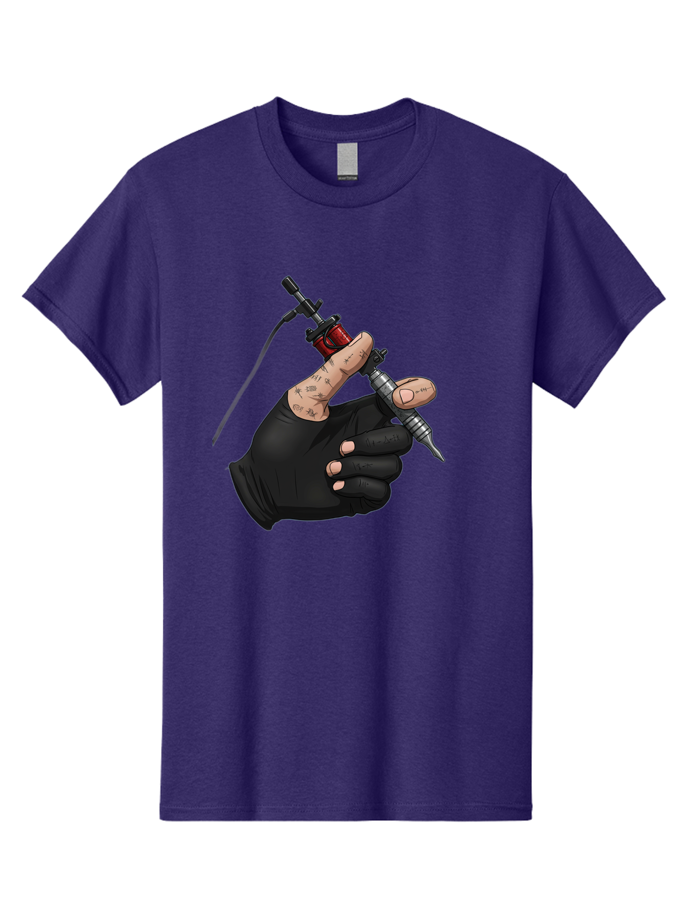 Tattoo-Hand Men'S Graphic Tee, 100% Cotton, Comfortable Casual Summer Wear, Machine Washable, Tattoo Artist Hand, Black Glove, Tattoo Machine In Hand, Red Tattoo Gun, Silver Needle, Tattoo Art, Body Art, Inked Hand Bad802