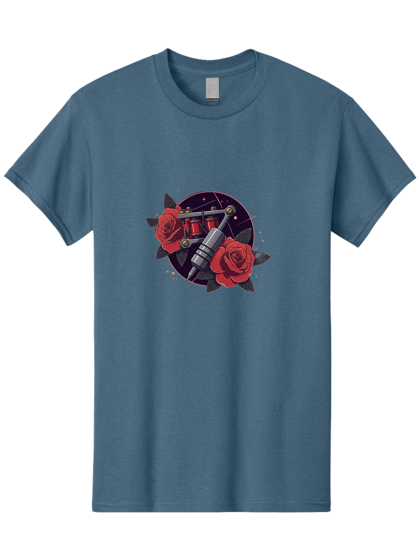 Tattoo-Machine-And-Roses Men'S Graphic Tee, 100% Cotton, Comfortable Casual Summer Wear, Machine Washable, Tattoo Machine, Red Roses, Floral Design, Tattoo Art, Vintage Tattoo, Tattoo Equipment, Ink Art, Rose Tattoo Bad806