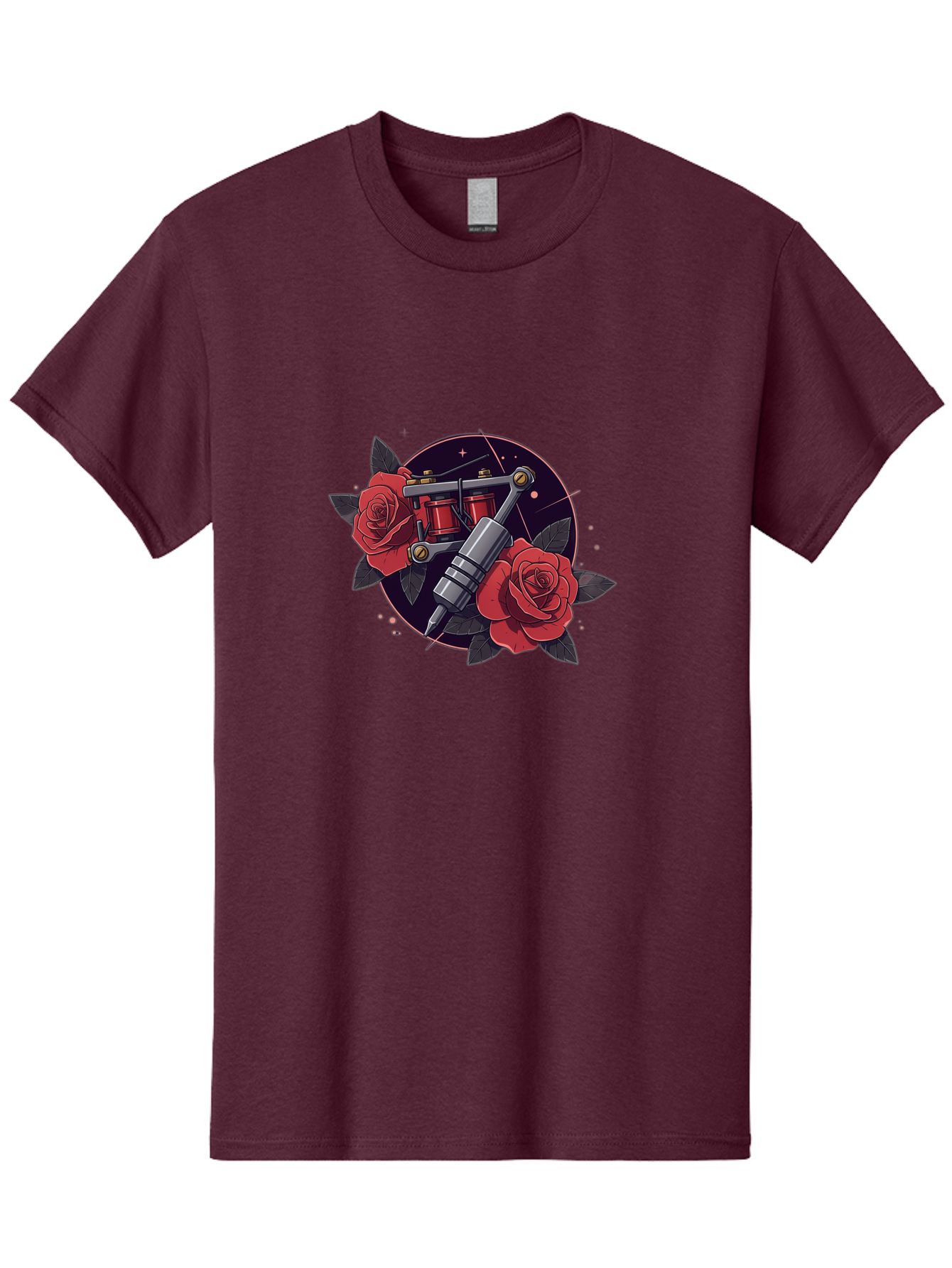 Tattoo-Machine-And-Roses Men'S Graphic Tee, 100% Cotton, Comfortable Casual Summer Wear, Machine Washable, Tattoo Machine, Red Roses, Floral Design, Tattoo Art, Vintage Tattoo, Tattoo Equipment, Ink Art, Rose Tattoo Bad806