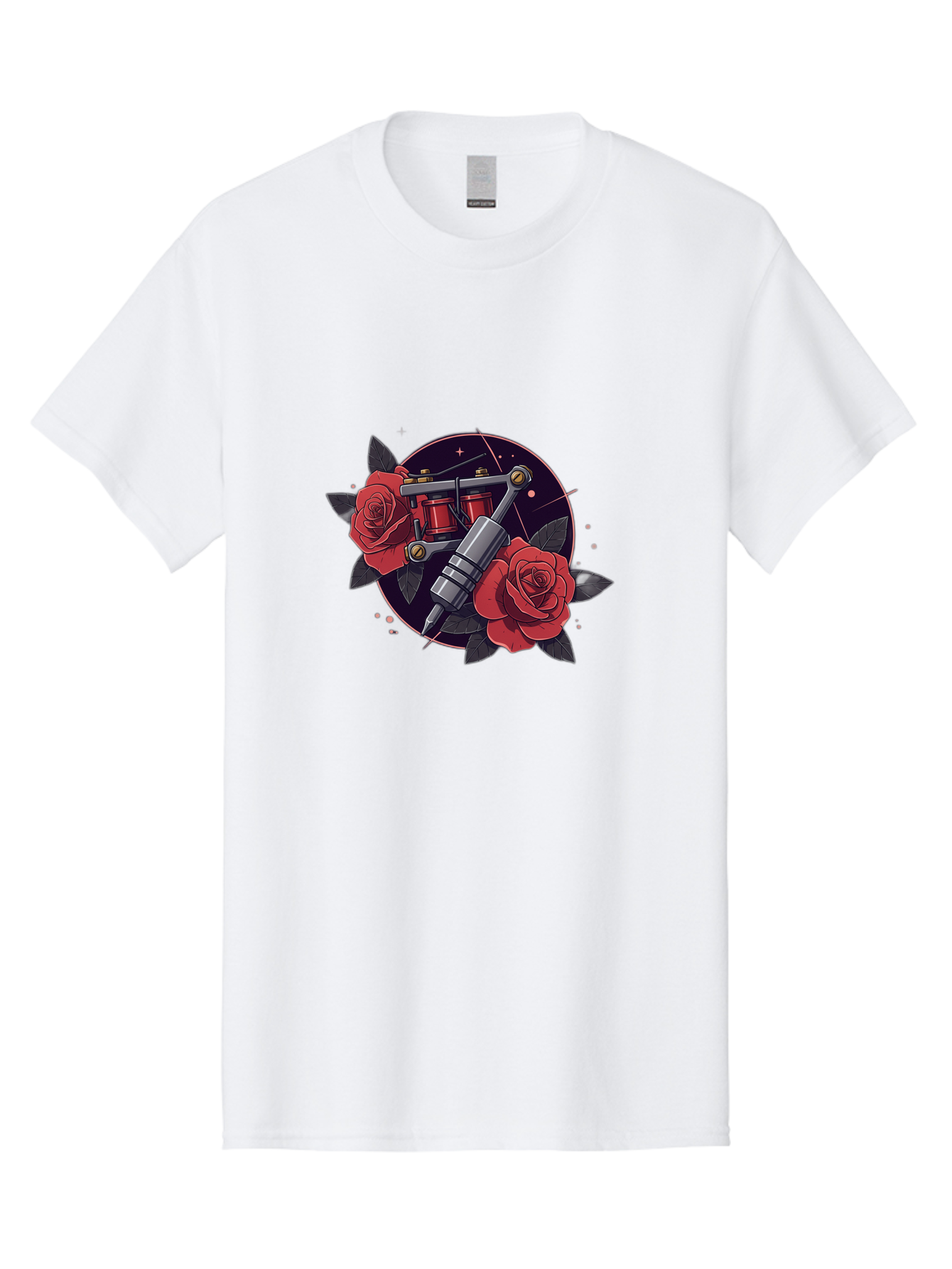 Tattoo-Machine-And-Roses Men'S Graphic Tee, 100% Cotton, Comfortable Casual Summer Wear, Machine Washable, Tattoo Machine, Red Roses, Floral Design, Tattoo Art, Vintage Tattoo, Tattoo Equipment, Ink Art, Rose Tattoo Bad806