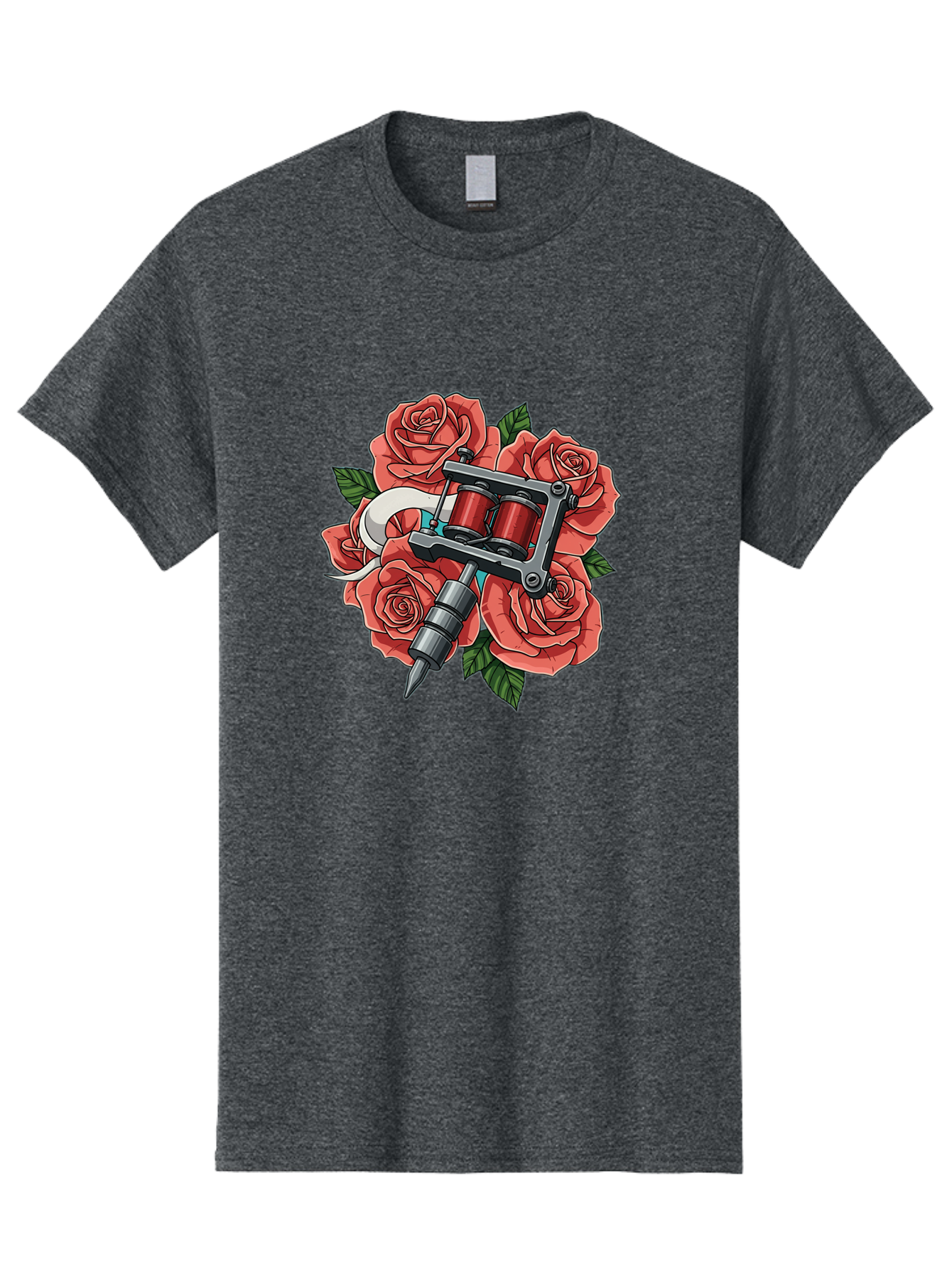 Tattoo-Machine-Roses-1 Men'S Graphic Tee, 100% Cotton, Comfortable Casual Summer Wear, Machine Washable, Tattoo Machine, Red Roses, Floral Design, Tattoo Art, Ink Art, Body Art, Tattoo Culture, Rose Bouquet, Vintage Tattoo Style Bad808