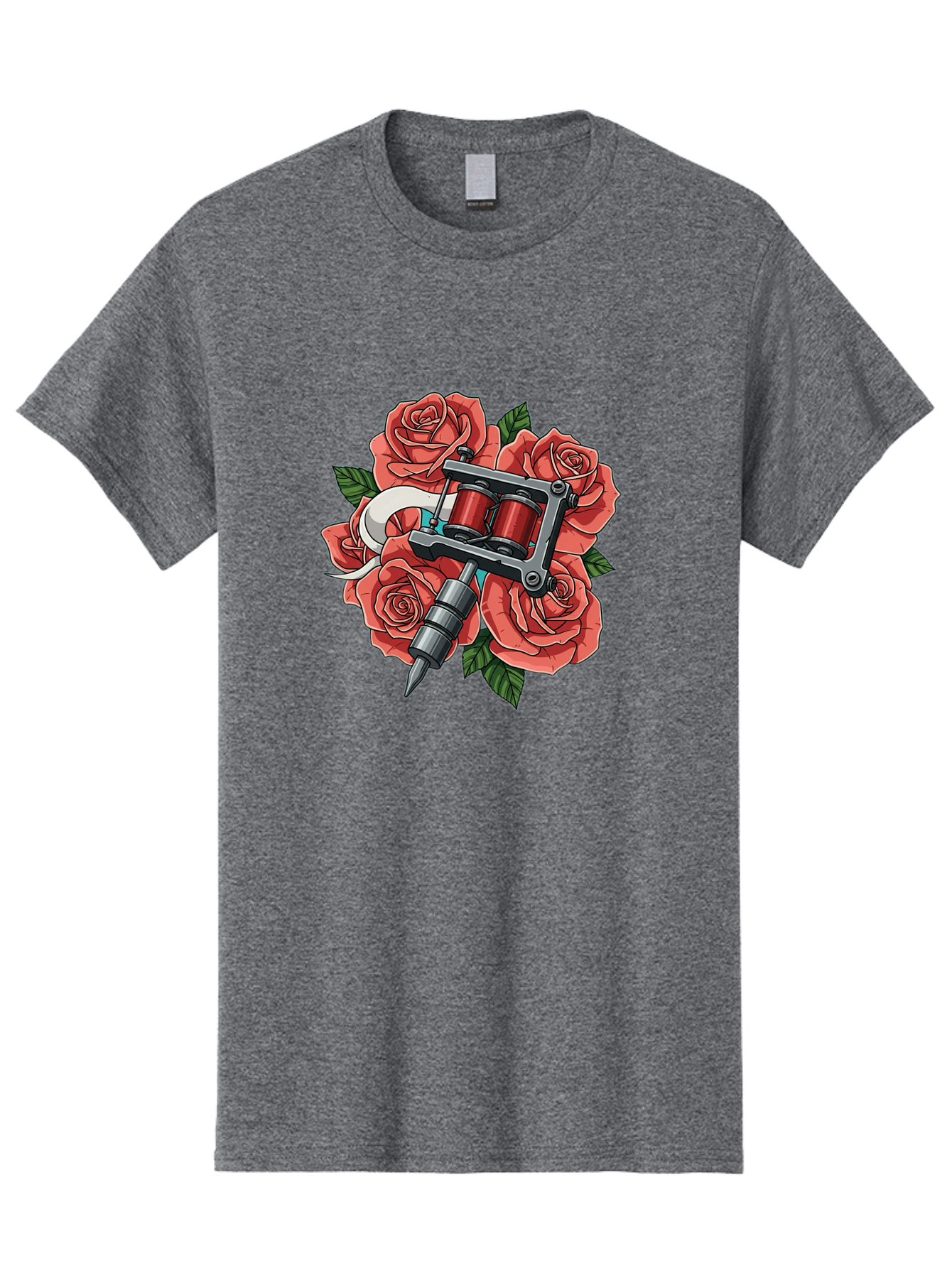 Tattoo-Machine-Roses-1 Men'S Graphic Tee, 100% Cotton, Comfortable Casual Summer Wear, Machine Washable, Tattoo Machine, Red Roses, Floral Design, Tattoo Art, Ink Art, Body Art, Tattoo Culture, Rose Bouquet, Vintage Tattoo Style Bad808