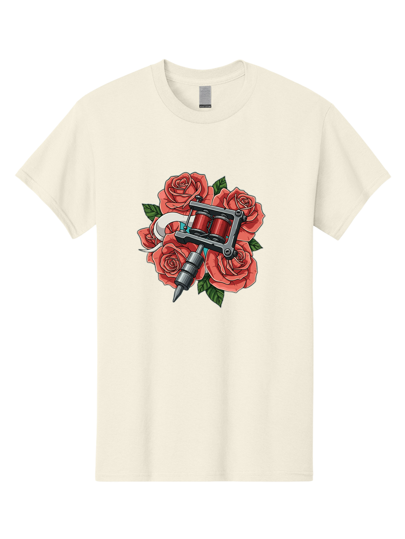 Tattoo-Machine-Roses-1 Men'S Graphic Tee, 100% Cotton, Comfortable Casual Summer Wear, Machine Washable, Tattoo Machine, Red Roses, Floral Design, Tattoo Art, Ink Art, Body Art, Tattoo Culture, Rose Bouquet, Vintage Tattoo Style Bad808