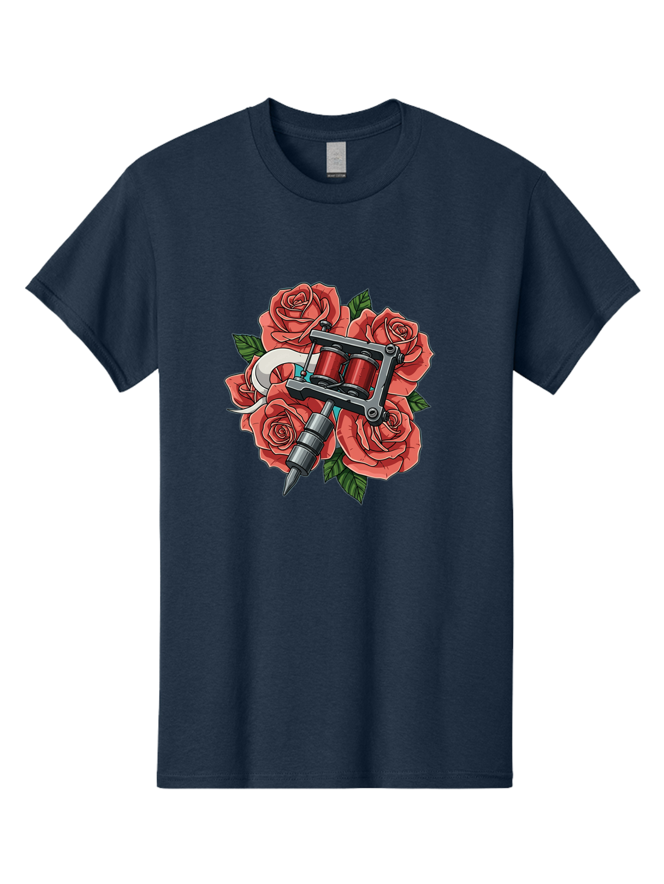 Tattoo-Machine-Roses-1 Men'S Graphic Tee, 100% Cotton, Comfortable Casual Summer Wear, Machine Washable, Tattoo Machine, Red Roses, Floral Design, Tattoo Art, Ink Art, Body Art, Tattoo Culture, Rose Bouquet, Vintage Tattoo Style Bad808