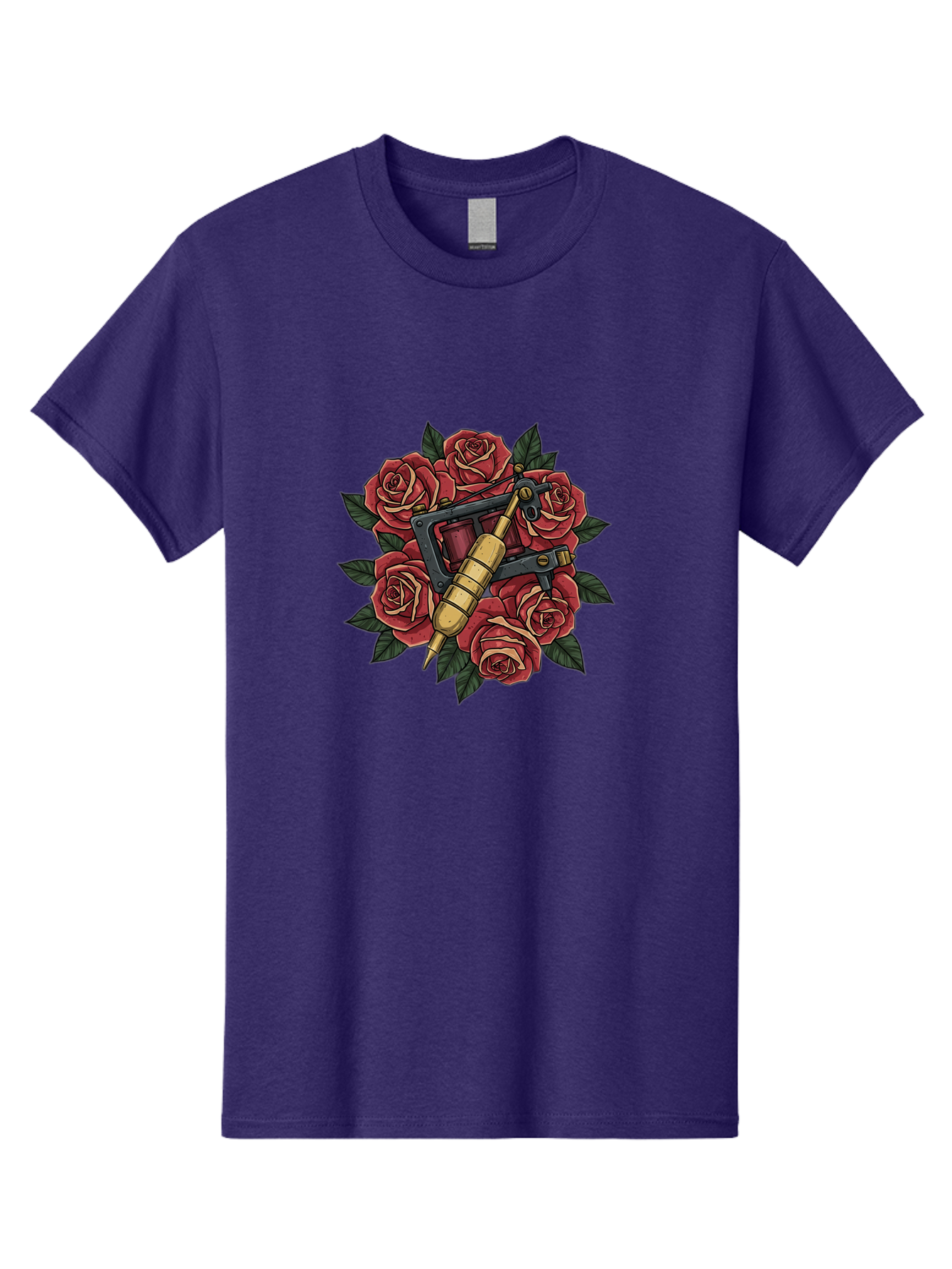 Tattoo-Machine-Roses Men'S Graphic Tee, 100% Cotton, Comfortable Casual Summer Wear, Machine Washable, Tattoo Machine, Red Roses, Floral Design, Traditional Tattoo Art, Vintage Tattoo Style, Tattoo Equipment, Ink Art, Rose Bouquet Bad809
