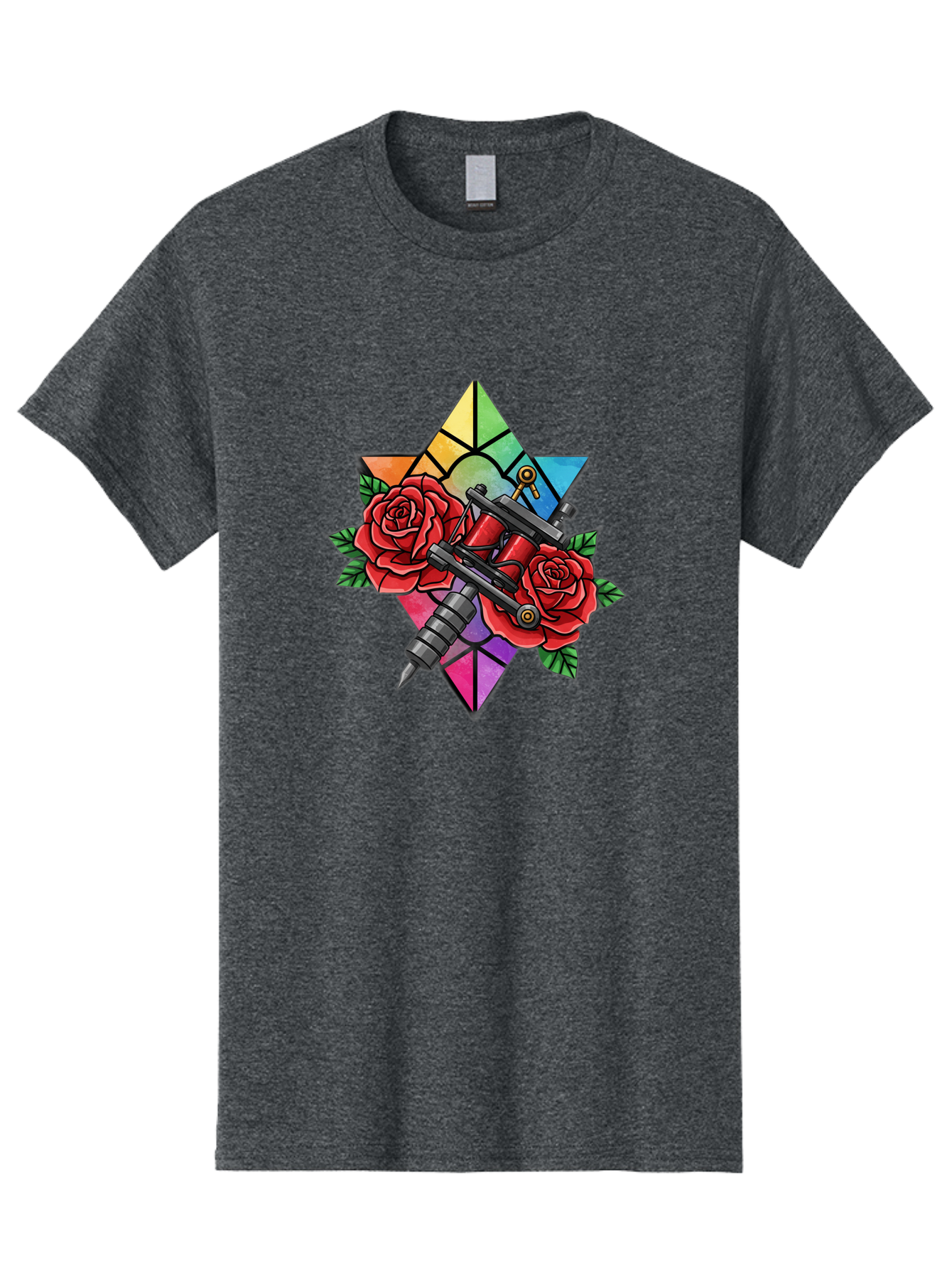 Tattoo-Machines-With-Roses Men'S Graphic Tee, 100% Cotton, Comfortable Casual Summer Wear, Machine Washable, Tattoo Machine, Red Roses, Floral Design, Stained Glass Star, Tattoo Art, Body Art, Tattoo Culture, Vibrant Colors, Tattoo Inspiration Bad813