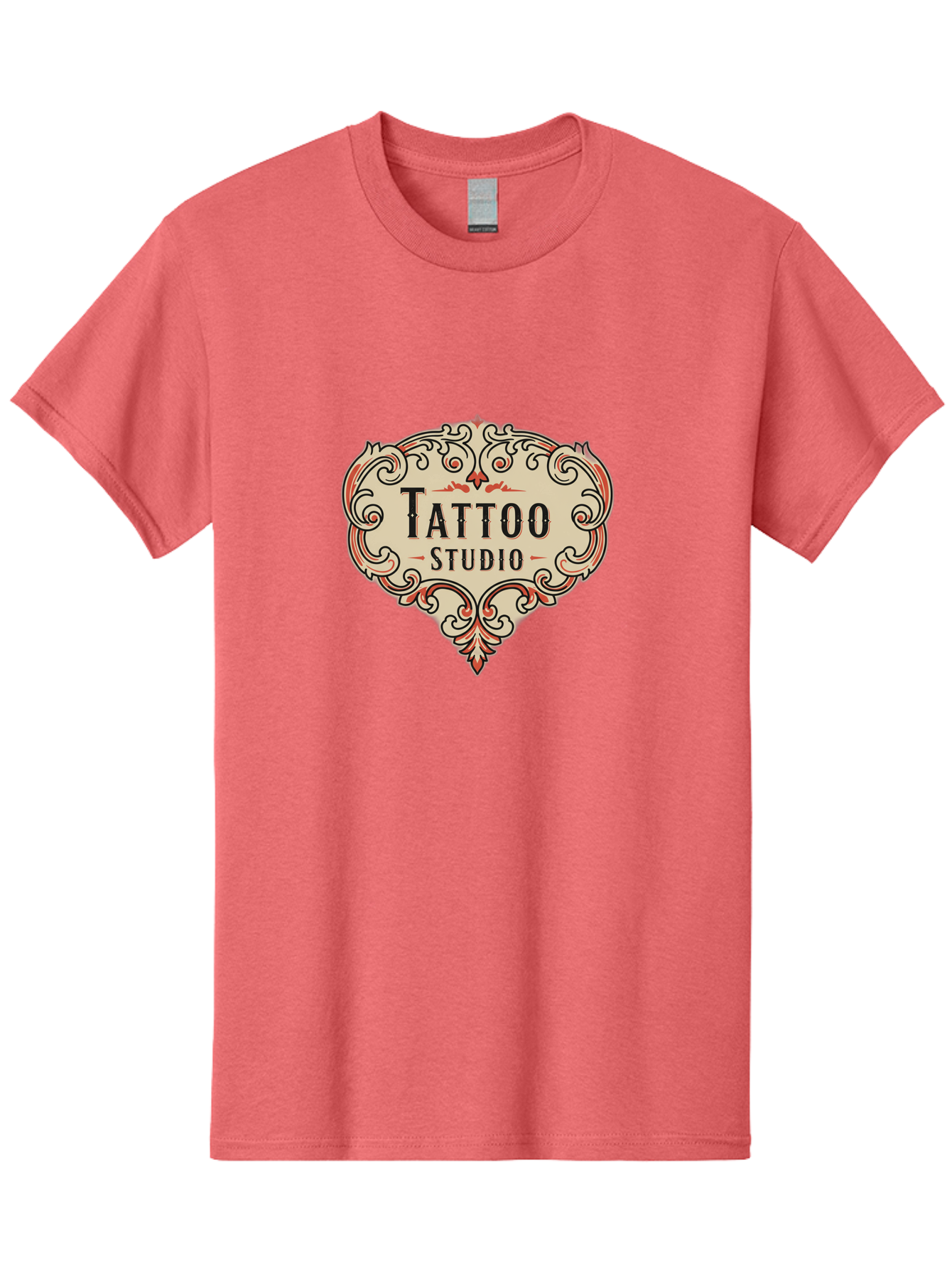 Tattoo-Studio-3 Men'S Graphic Tee, 100% Cotton, Comfortable Casual Summer Wear, Machine Washable, Tattoo Studio, Vintage Logo, Ornate Design, Red And Black Filigree, Body Art, Ink, Tattoo Parlor, Classic Style, Ornamental Art Bad817