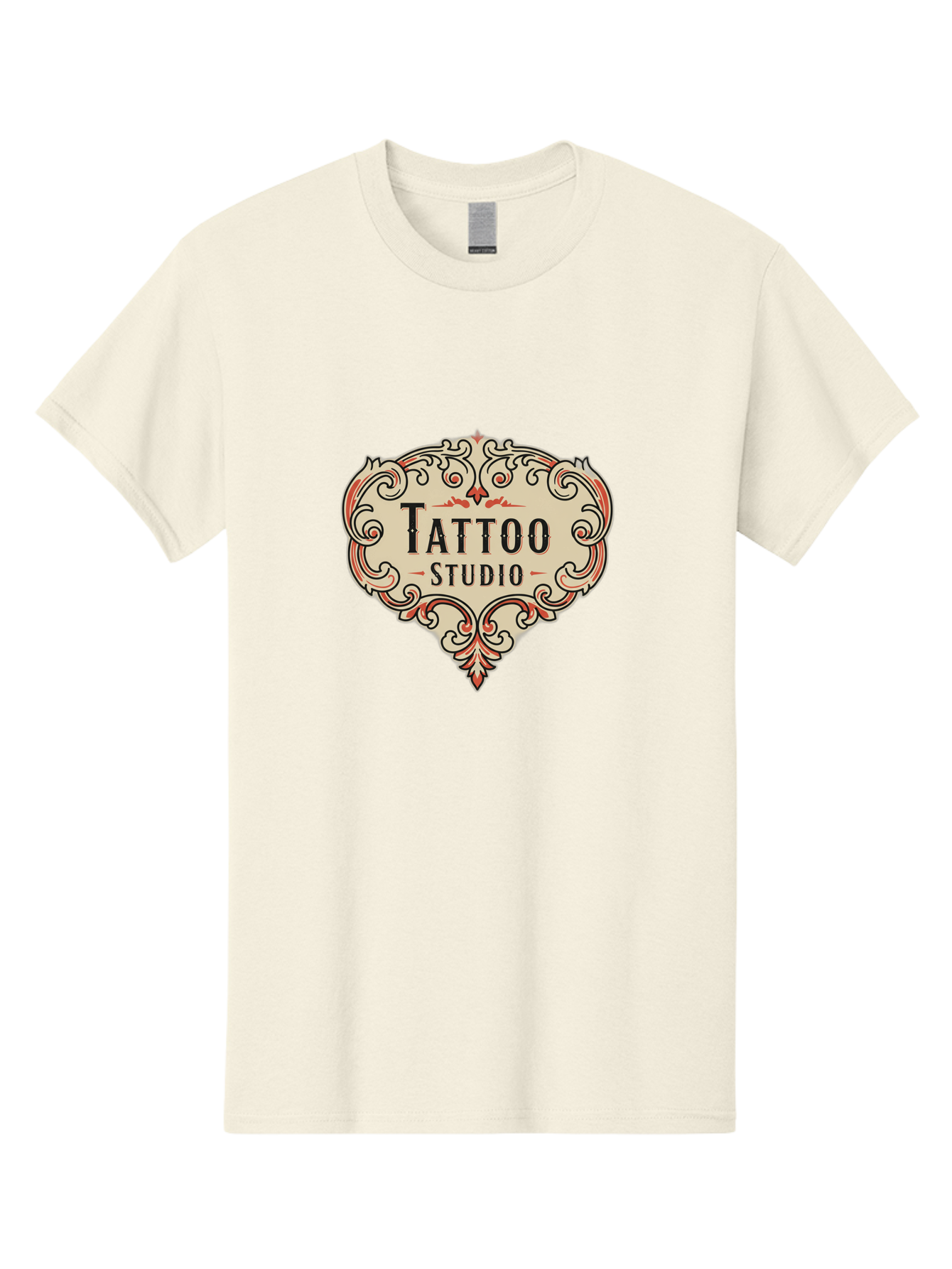 Tattoo-Studio-3 Men'S Graphic Tee, 100% Cotton, Comfortable Casual Summer Wear, Machine Washable, Tattoo Studio, Vintage Logo, Ornate Design, Red And Black Filigree, Body Art, Ink, Tattoo Parlor, Classic Style, Ornamental Art Bad817