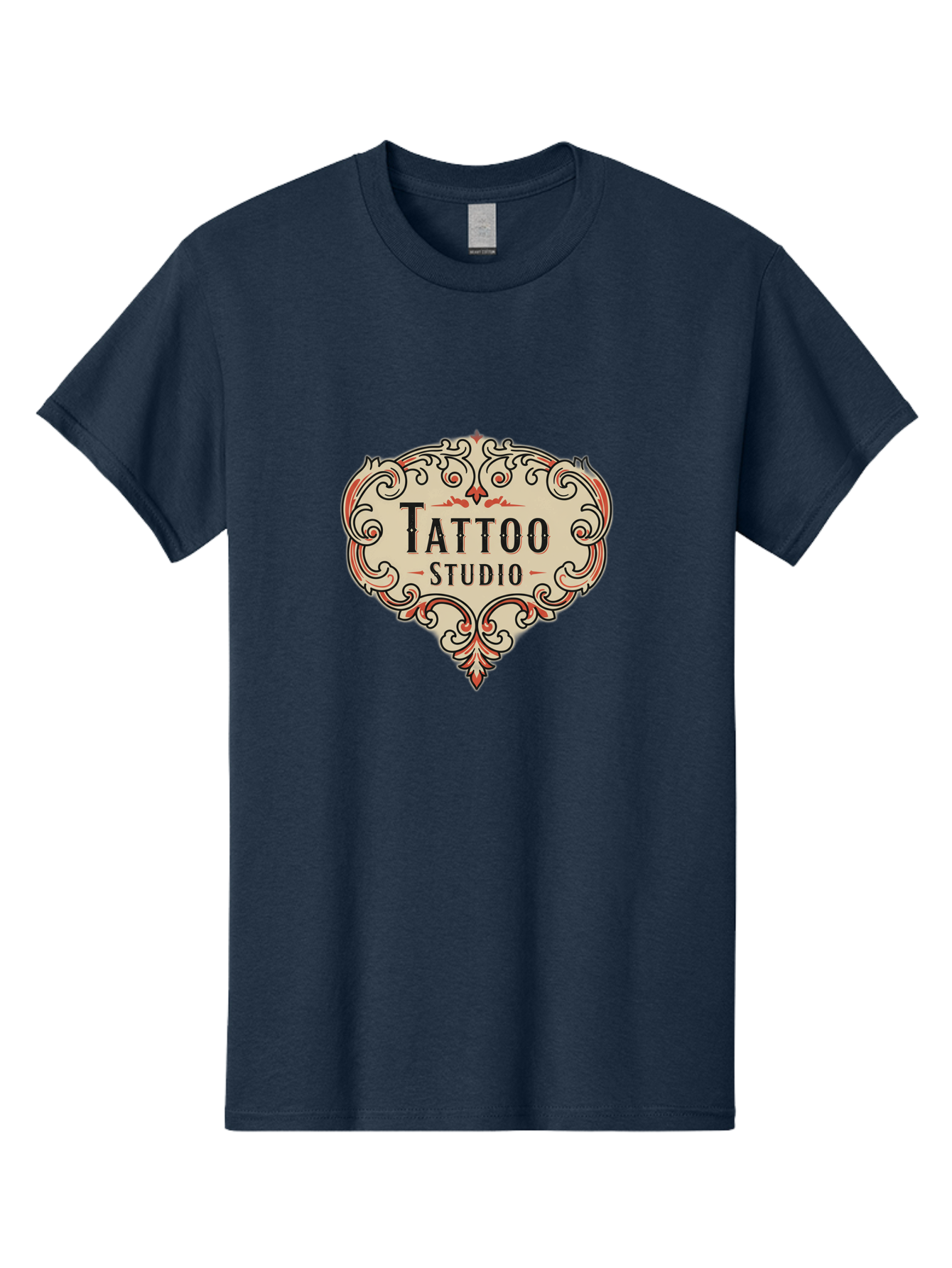 Tattoo-Studio-3 Men'S Graphic Tee, 100% Cotton, Comfortable Casual Summer Wear, Machine Washable, Tattoo Studio, Vintage Logo, Ornate Design, Red And Black Filigree, Body Art, Ink, Tattoo Parlor, Classic Style, Ornamental Art Bad817