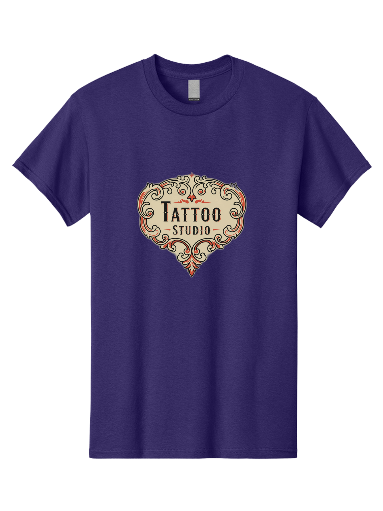 Tattoo-Studio-3 Men'S Graphic Tee, 100% Cotton, Comfortable Casual Summer Wear, Machine Washable, Tattoo Studio, Vintage Logo, Ornate Design, Red And Black Filigree, Body Art, Ink, Tattoo Parlor, Classic Style, Ornamental Art Bad817