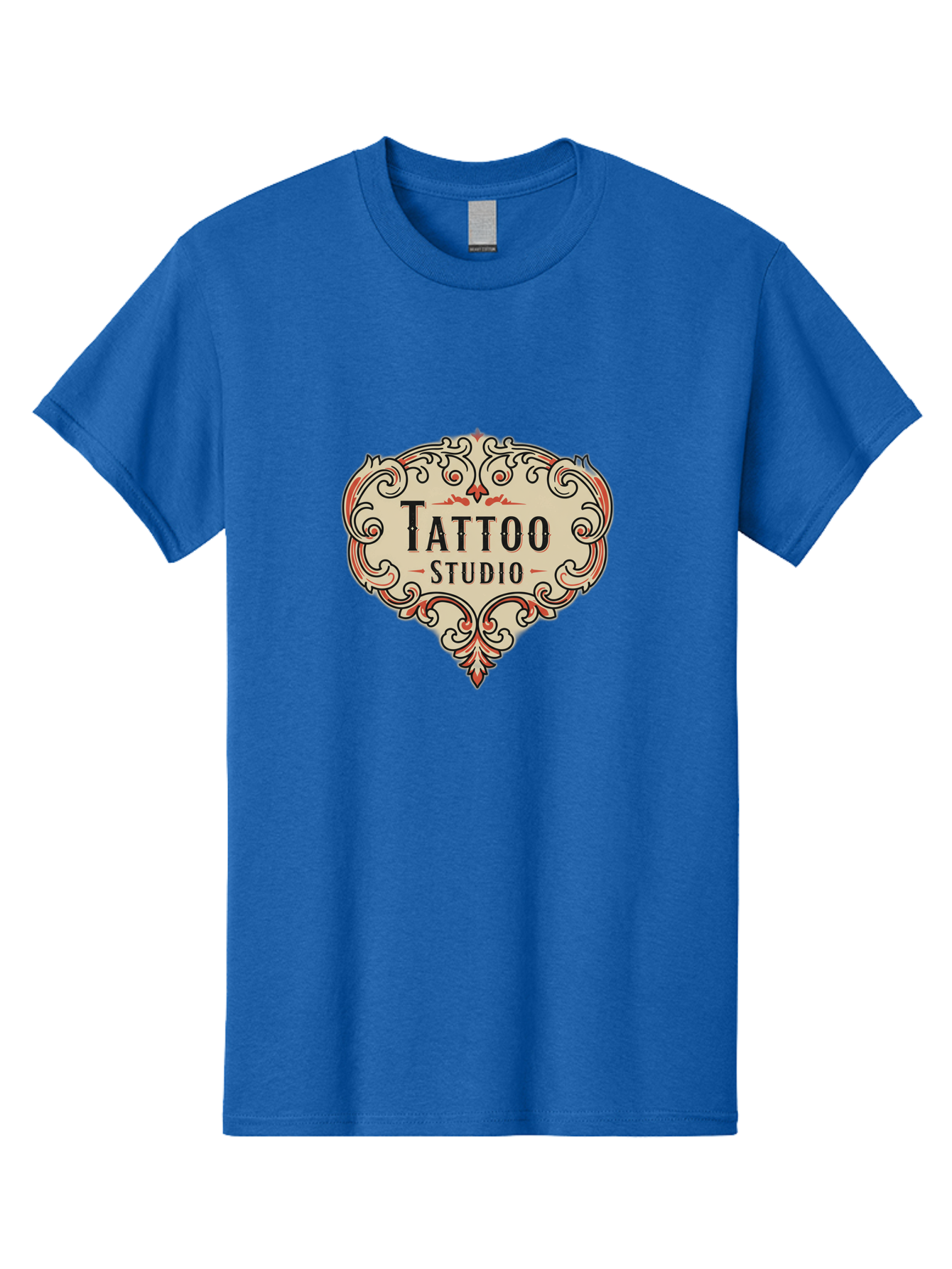 Tattoo-Studio-3 Men'S Graphic Tee, 100% Cotton, Comfortable Casual Summer Wear, Machine Washable, Tattoo Studio, Vintage Logo, Ornate Design, Red And Black Filigree, Body Art, Ink, Tattoo Parlor, Classic Style, Ornamental Art Bad817