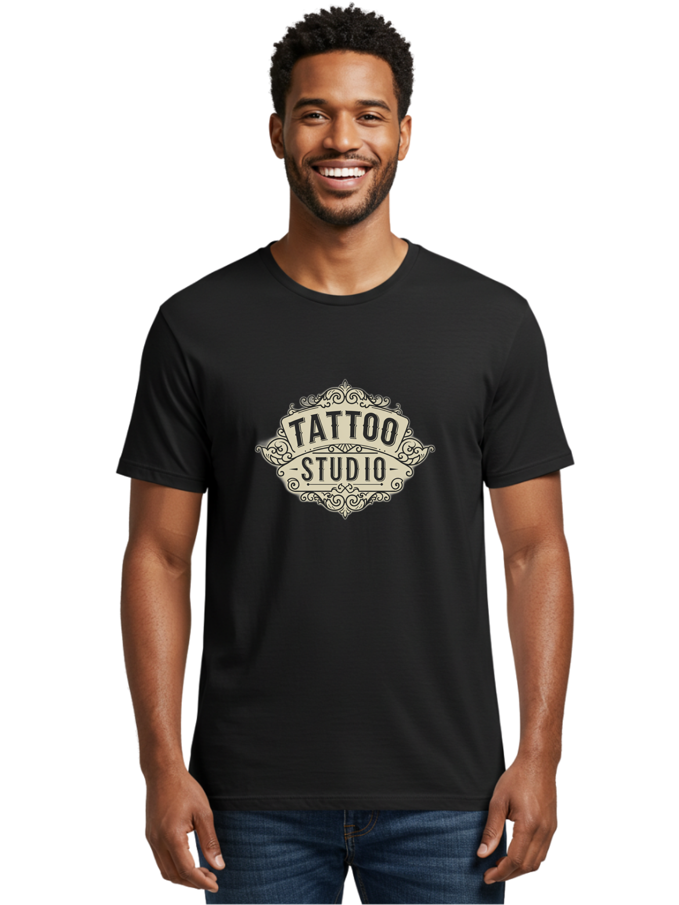 Tattoo-Studio-4 Men'S Graphic Tee, 100% Cotton, Comfortable Casual Summer Wear, Machine Washable, Tattoo Studio, Vintage Logo, Ornate Design, Black And White, Tattoo Art, Body Art, Tattoo Parlor, Ink Studio Bad818