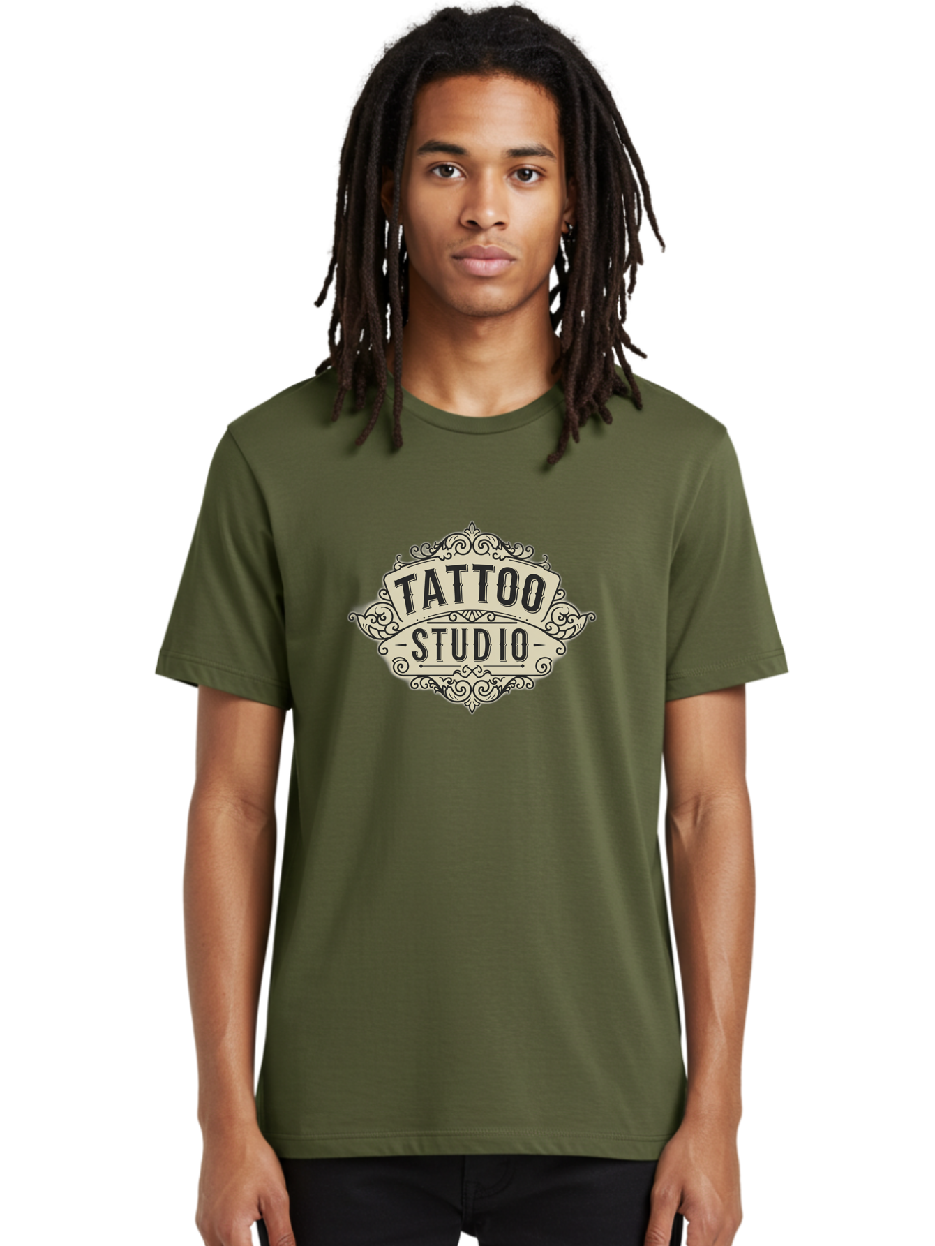 Tattoo-Studio-4 Men'S Graphic Tee, 100% Cotton, Comfortable Casual Summer Wear, Machine Washable, Tattoo Studio, Vintage Logo, Ornate Design, Black And White, Tattoo Art, Body Art, Tattoo Parlor, Ink Studio Bad818