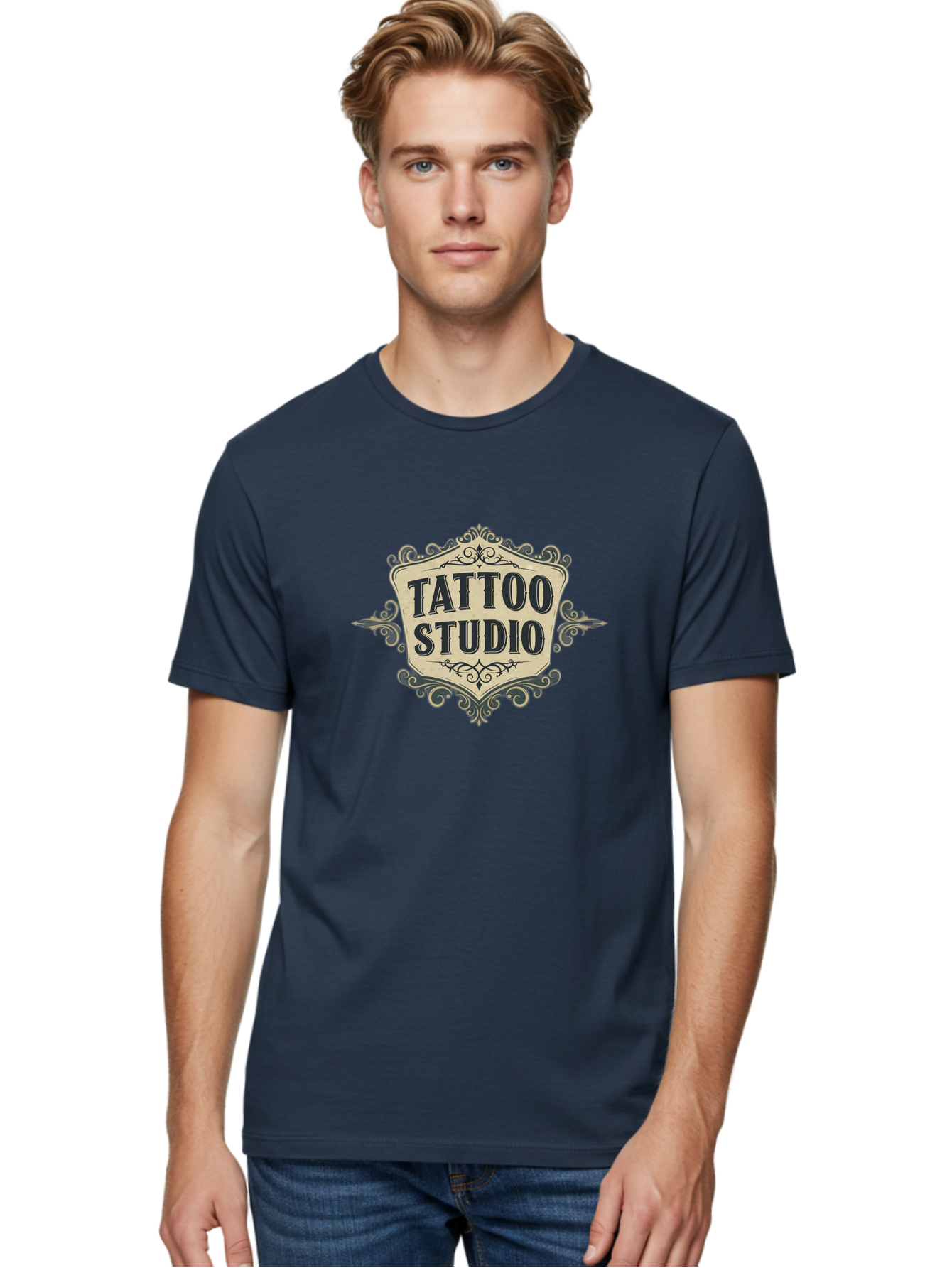 Tattoo-Studio-5 Men'S Graphic Tee, 100% Cotton, Comfortable Casual Summer Wear, Machine Washable, Tattoo Studio, Tattoo Art, Body Art, Ink Designs, Tattoo Parlor, Custom Tattoos, Intricate Details, Ornate Frames, Vintage Style Bad819