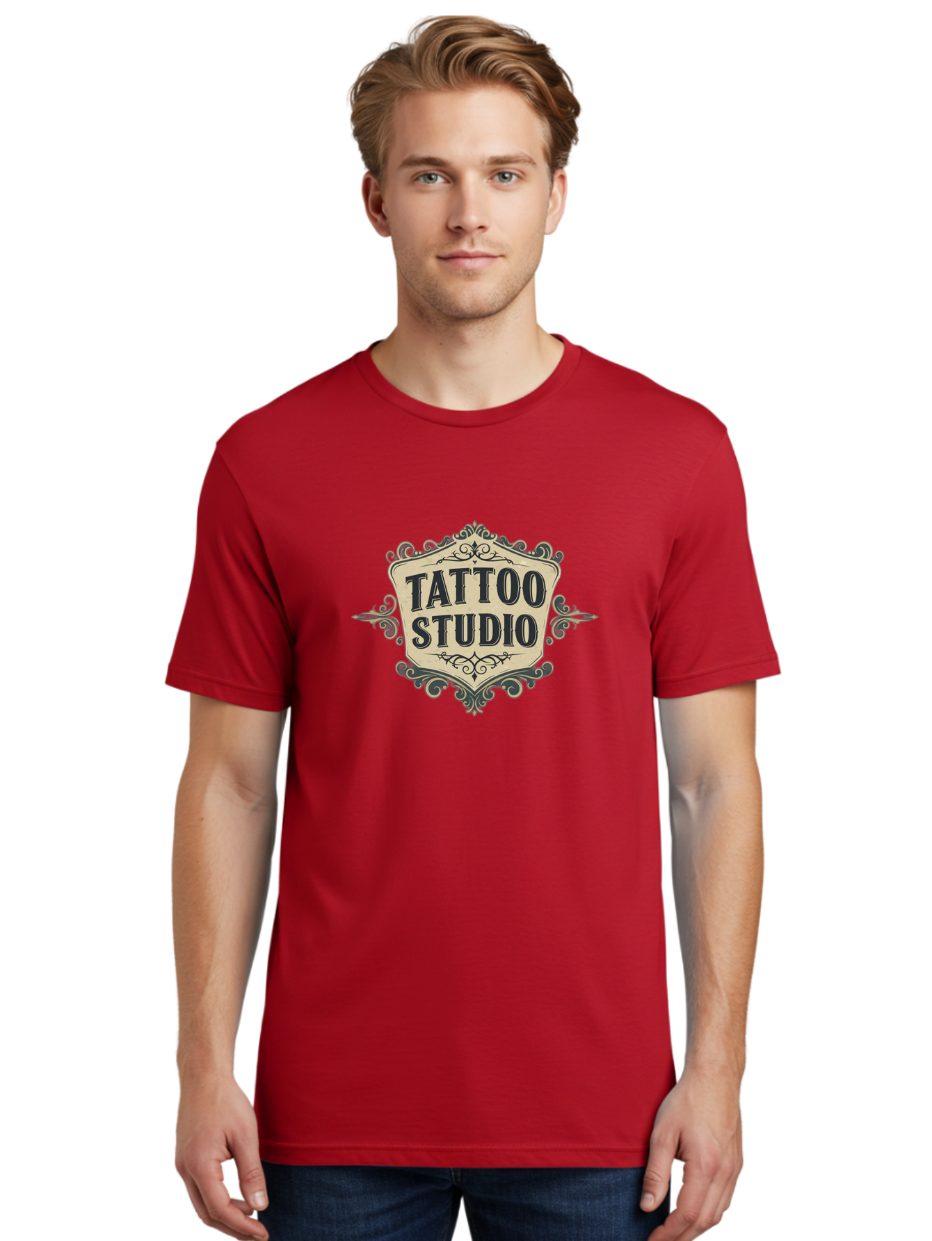 Tattoo-Studio-5 Men'S Graphic Tee, 100% Cotton, Comfortable Casual Summer Wear, Machine Washable, Tattoo Studio, Tattoo Art, Body Art, Ink Designs, Tattoo Parlor, Custom Tattoos, Intricate Details, Ornate Frames, Vintage Style Bad819