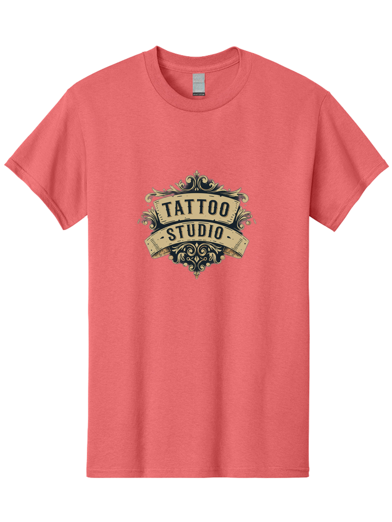 Tattoo-Studio-6 Men'S Graphic Tee, 100% Cotton, Comfortable Casual Summer Wear, Machine Washable, Tattoo Studio Logo, Vintage Design, Ornate Elements, Banner Style, Tattoo Art, Body Art, Tattoo Parlor, Decorative Flourish, Unique Typography, Bad820