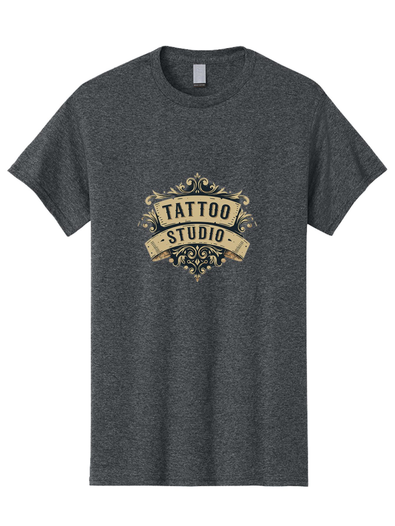 Tattoo-Studio-6 Men'S Graphic Tee, 100% Cotton, Comfortable Casual Summer Wear, Machine Washable, Tattoo Studio Logo, Vintage Design, Ornate Elements, Banner Style, Tattoo Art, Body Art, Tattoo Parlor, Decorative Flourish, Unique Typography, Bad820