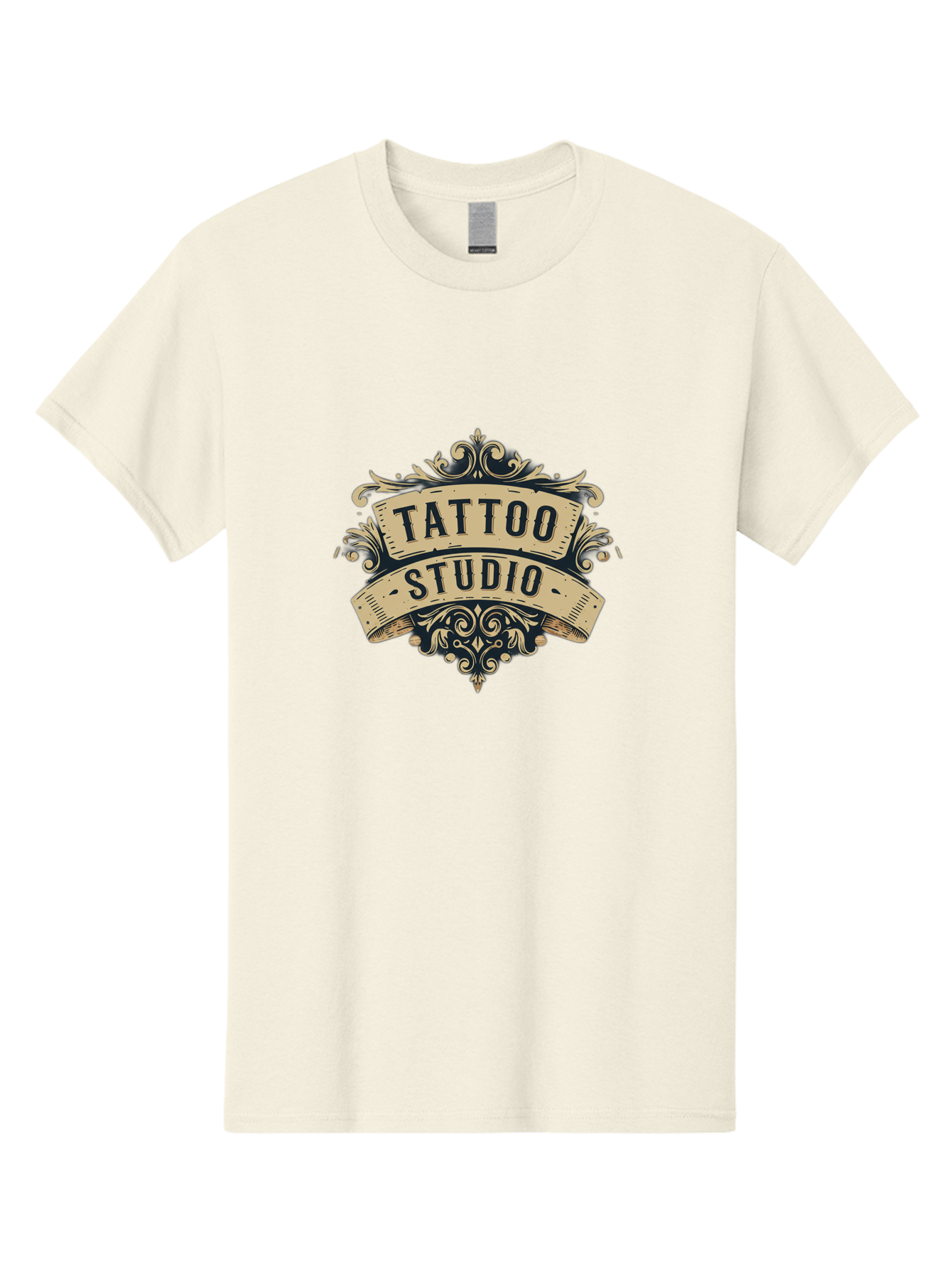 Tattoo-Studio-6 Men'S Graphic Tee, 100% Cotton, Comfortable Casual Summer Wear, Machine Washable, Tattoo Studio Logo, Vintage Design, Ornate Elements, Banner Style, Tattoo Art, Body Art, Tattoo Parlor, Decorative Flourish, Unique Typography, Bad820
