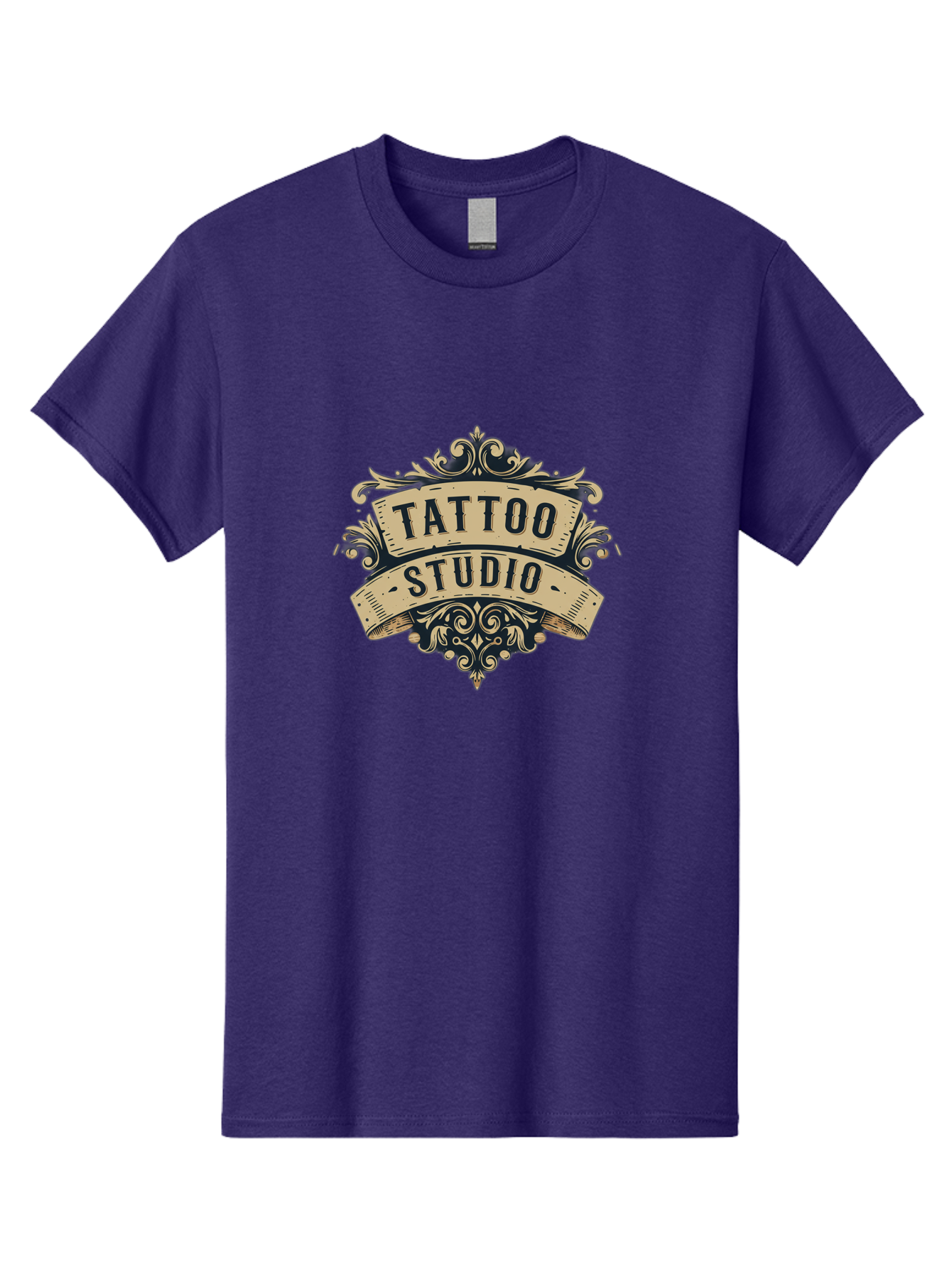 Tattoo-Studio-6 Men'S Graphic Tee, 100% Cotton, Comfortable Casual Summer Wear, Machine Washable, Tattoo Studio Logo, Vintage Design, Ornate Elements, Banner Style, Tattoo Art, Body Art, Tattoo Parlor, Decorative Flourish, Unique Typography, Bad820