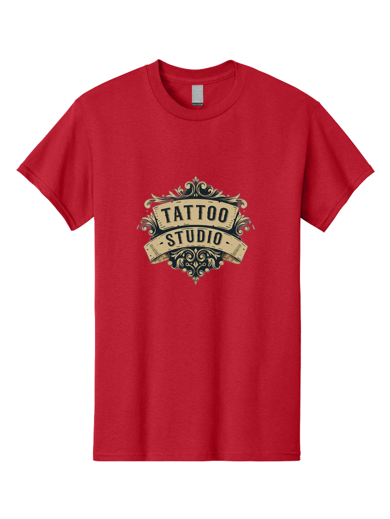 Tattoo-Studio-6 Men'S Graphic Tee, 100% Cotton, Comfortable Casual Summer Wear, Machine Washable, Tattoo Studio Logo, Vintage Design, Ornate Elements, Banner Style, Tattoo Art, Body Art, Tattoo Parlor, Decorative Flourish, Unique Typography, Bad820