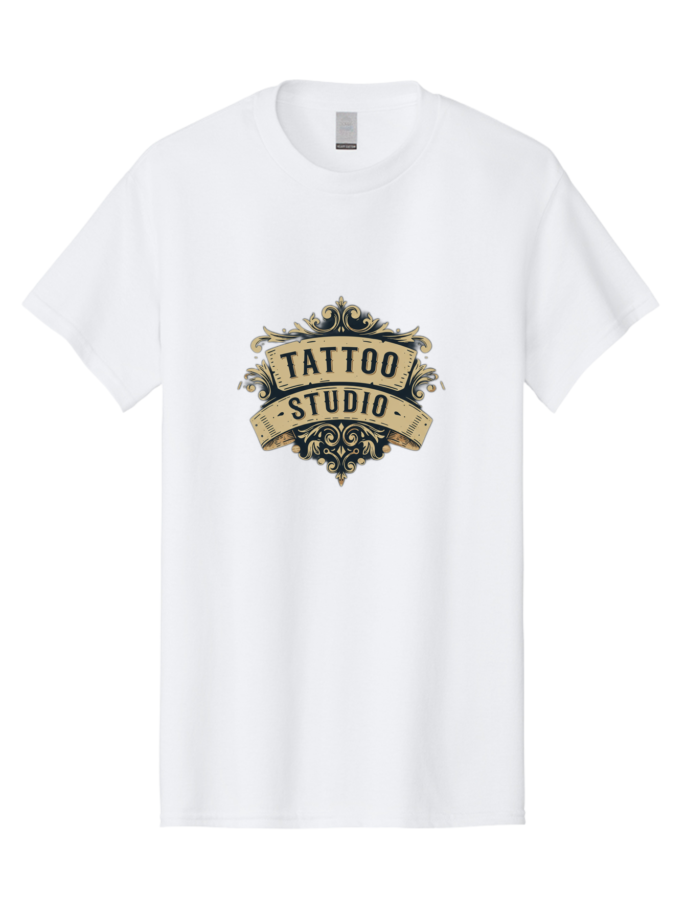 Tattoo-Studio-6 Men'S Graphic Tee, 100% Cotton, Comfortable Casual Summer Wear, Machine Washable, Tattoo Studio Logo, Vintage Design, Ornate Elements, Banner Style, Tattoo Art, Body Art, Tattoo Parlor, Decorative Flourish, Unique Typography, Bad820