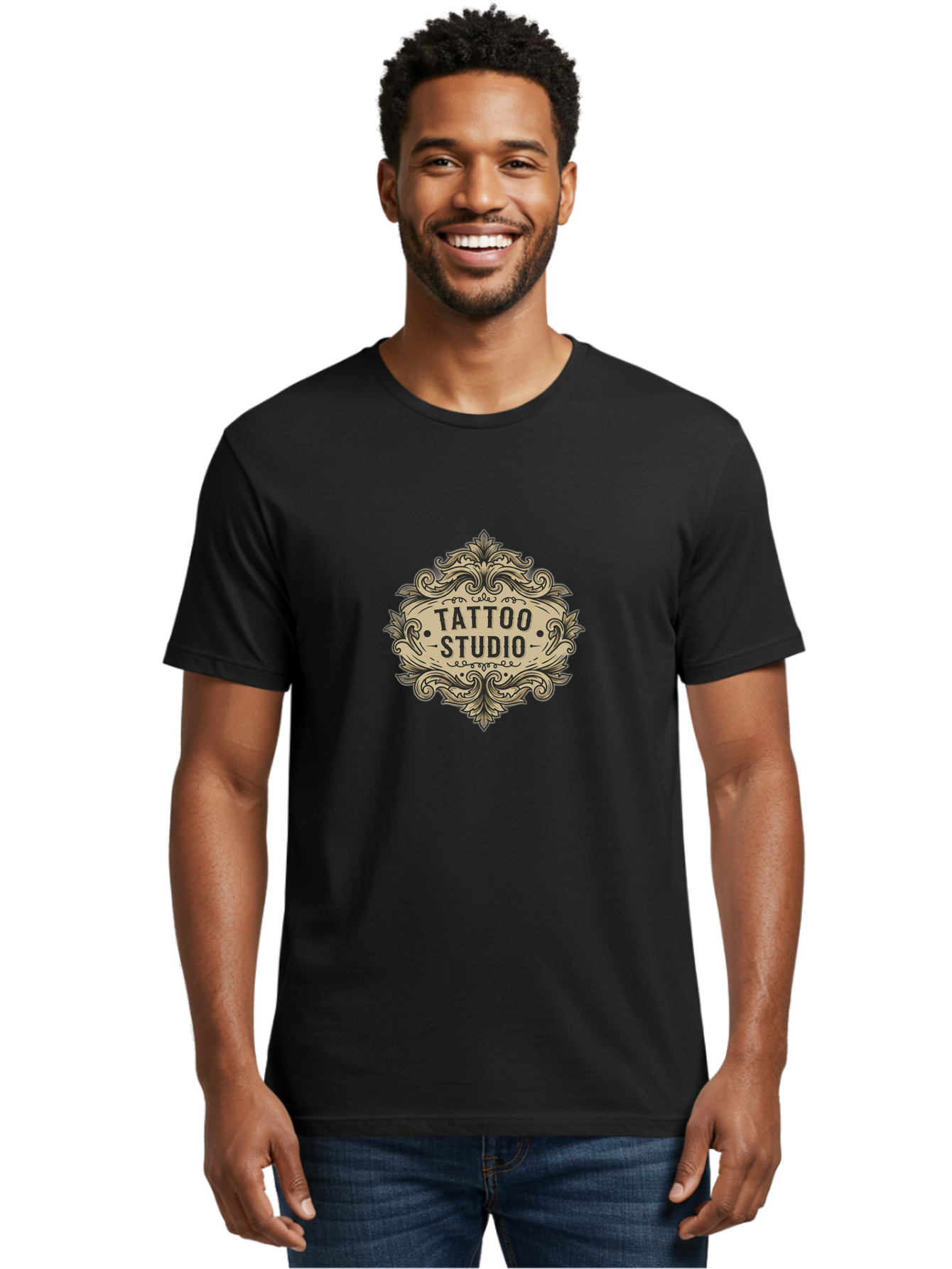 Tattoo-Studio-7 Men'S Graphic Tee, 100% Cotton, Comfortable Casual Summer Wear, Machine Washable, Tattoo Studio Logo, Vintage Design, Ornate Graphics, Classic Typography, Body Art, Tattoo Parlor, Intricate Details, Tattoo Artists Bad821