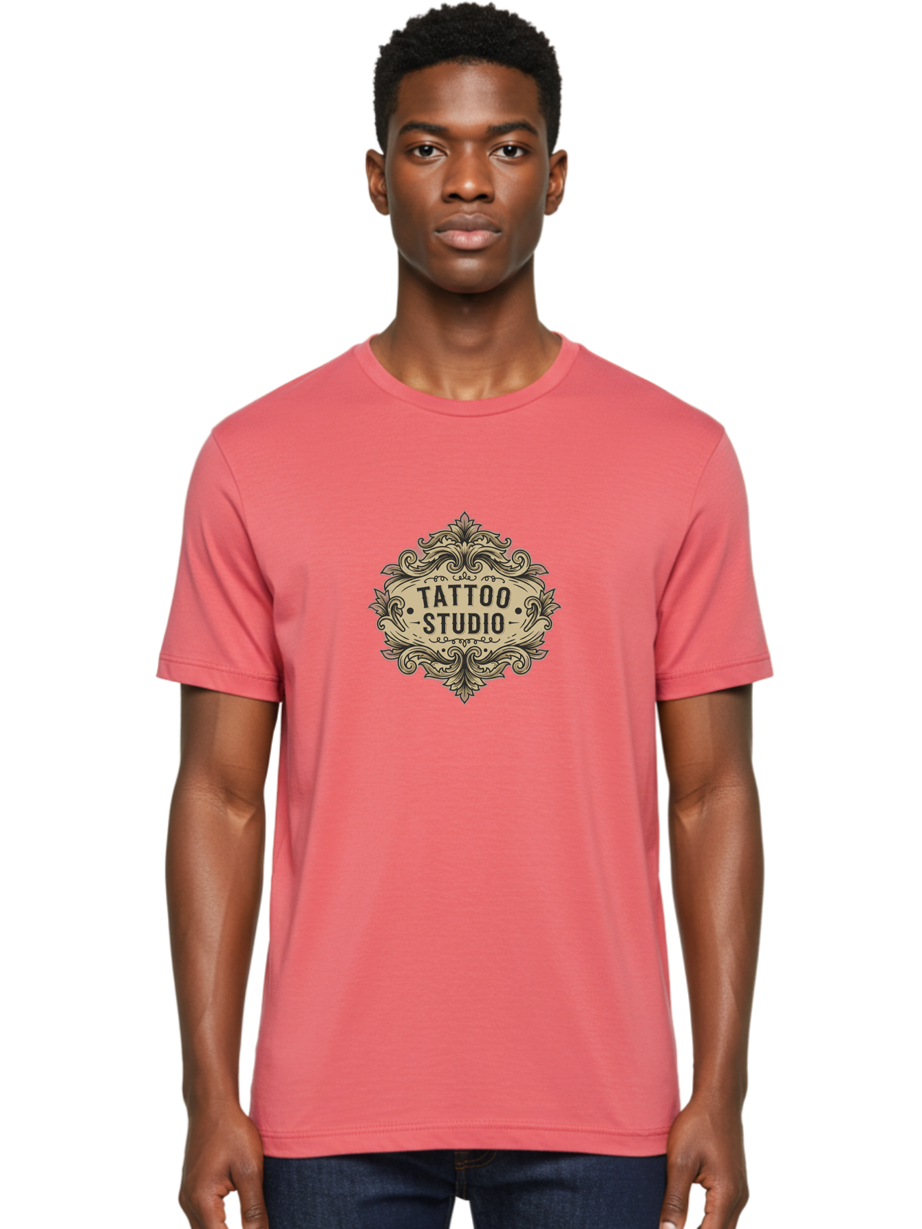 Tattoo-Studio-7 Men'S Graphic Tee, 100% Cotton, Comfortable Casual Summer Wear, Machine Washable, Tattoo Studio Logo, Vintage Design, Ornate Graphics, Classic Typography, Body Art, Tattoo Parlor, Intricate Details, Tattoo Artists Bad821