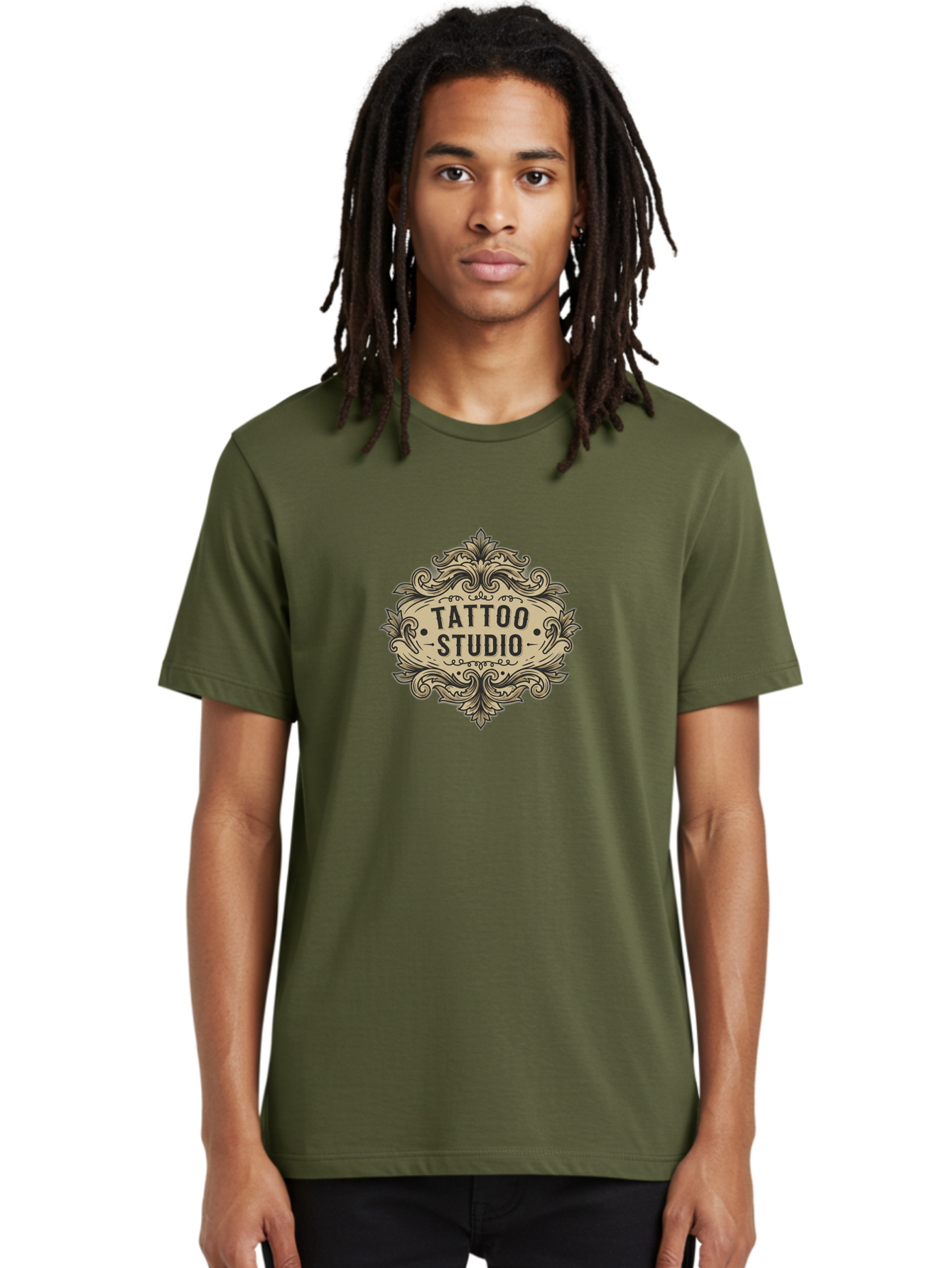 Tattoo-Studio-7 Men'S Graphic Tee, 100% Cotton, Comfortable Casual Summer Wear, Machine Washable, Tattoo Studio Logo, Vintage Design, Ornate Graphics, Classic Typography, Body Art, Tattoo Parlor, Intricate Details, Tattoo Artists Bad821
