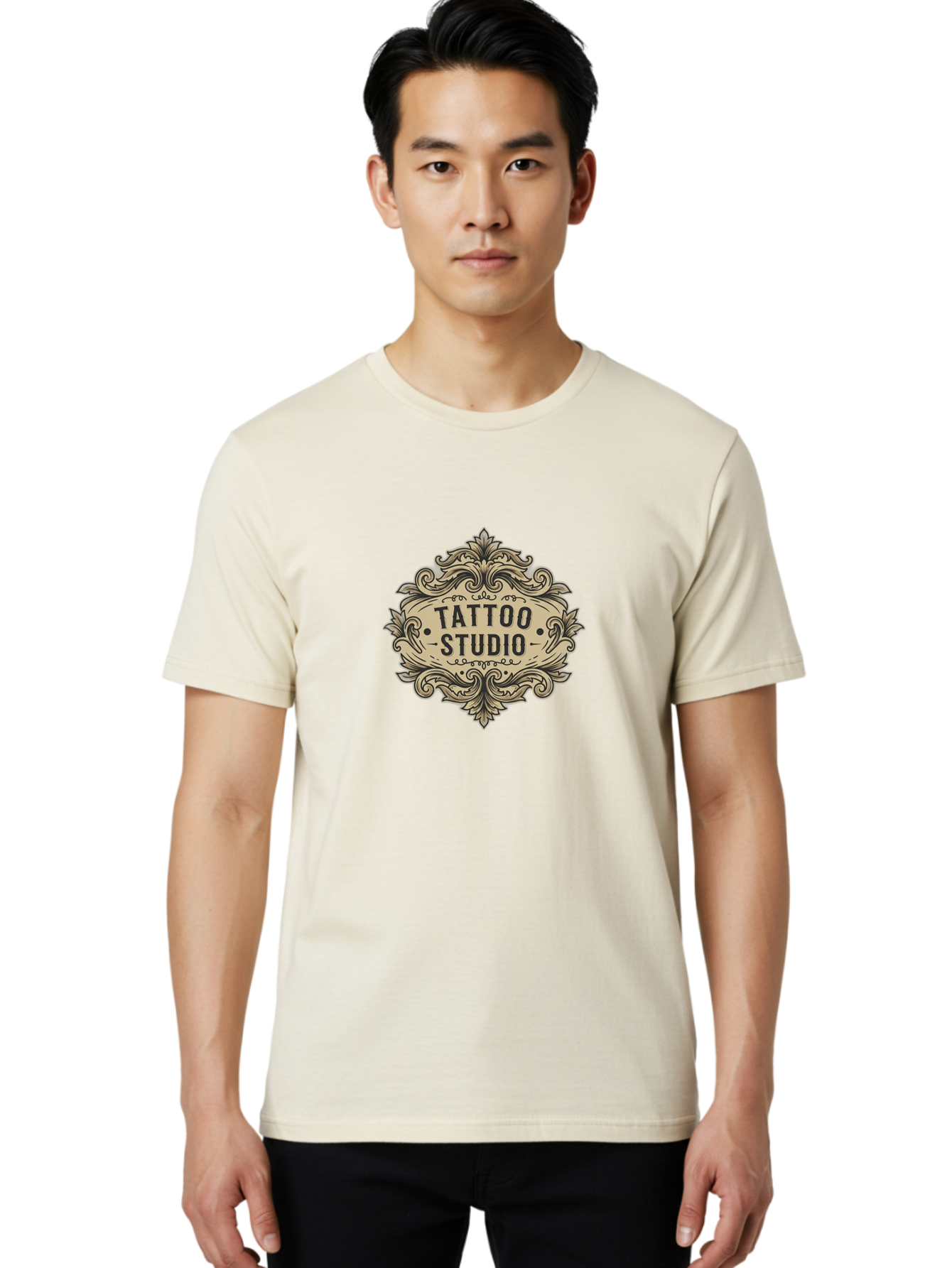 Tattoo-Studio-7 Men'S Graphic Tee, 100% Cotton, Comfortable Casual Summer Wear, Machine Washable, Tattoo Studio Logo, Vintage Design, Ornate Graphics, Classic Typography, Body Art, Tattoo Parlor, Intricate Details, Tattoo Artists Bad821