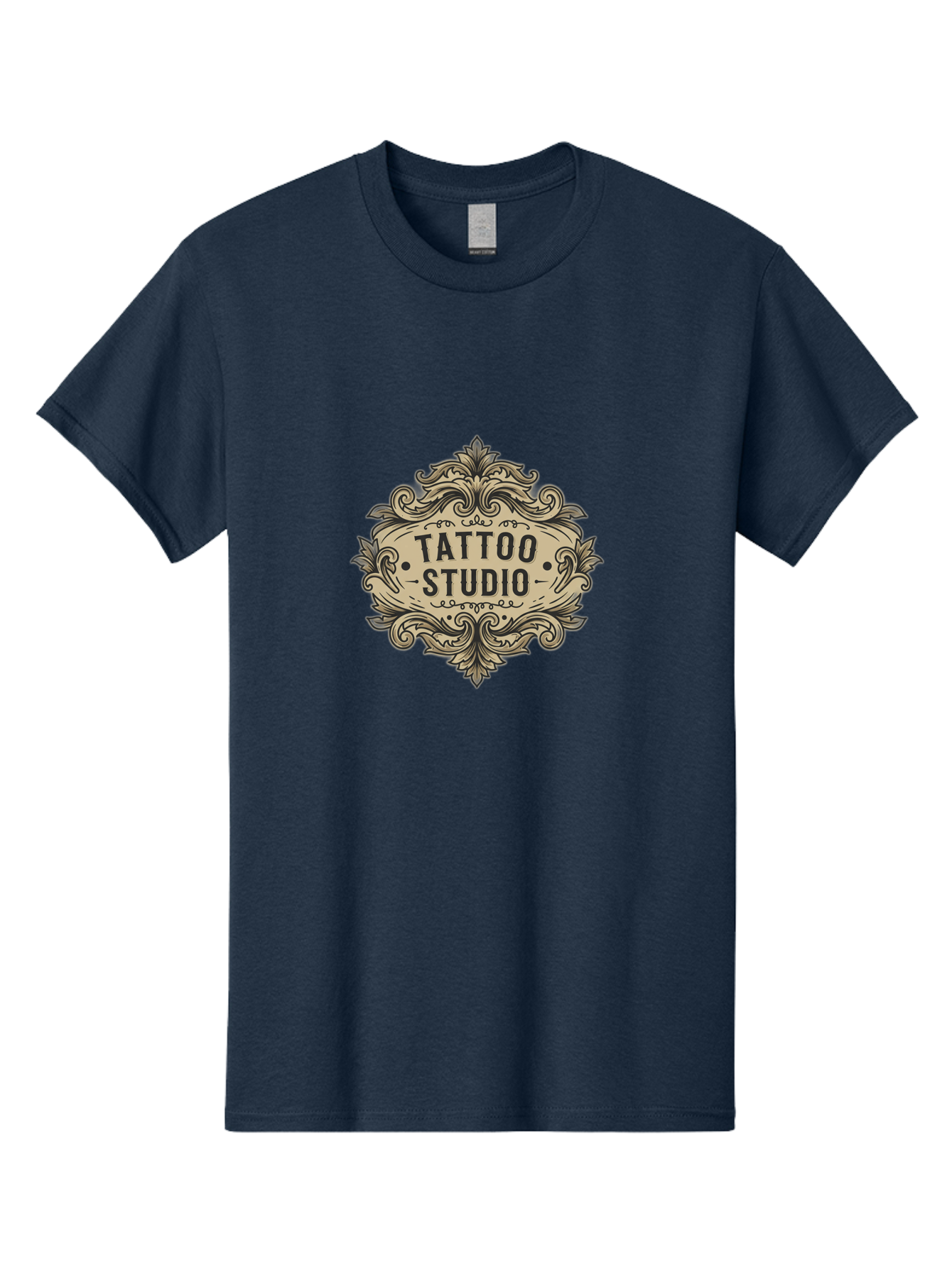 Tattoo-Studio-7 Men'S Graphic Tee, 100% Cotton, Comfortable Casual Summer Wear, Machine Washable, Tattoo Studio Logo, Vintage Design, Ornate Graphics, Classic Typography, Body Art, Tattoo Parlor, Intricate Details, Tattoo Artists Bad821