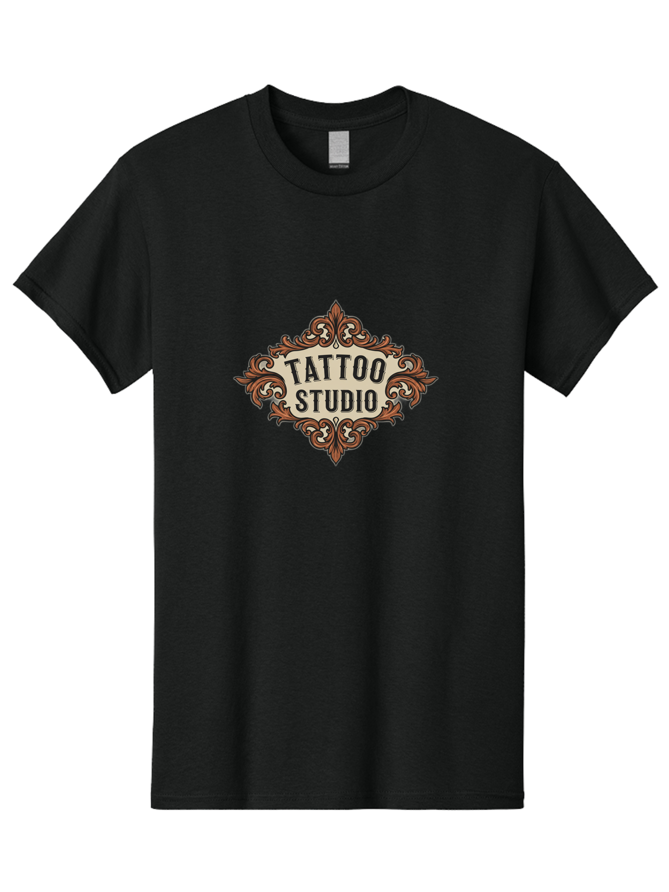 Tattoo-Studio Men'S Graphic Tee, 100% Cotton, Comfortable Casual Summer Wear, Machine Washable, Tattoo Studio, Vintage Design, Ornate Decor, Floral Patterns, Black Lettering, Traditional Tattoo Art, Classic Style Bad822