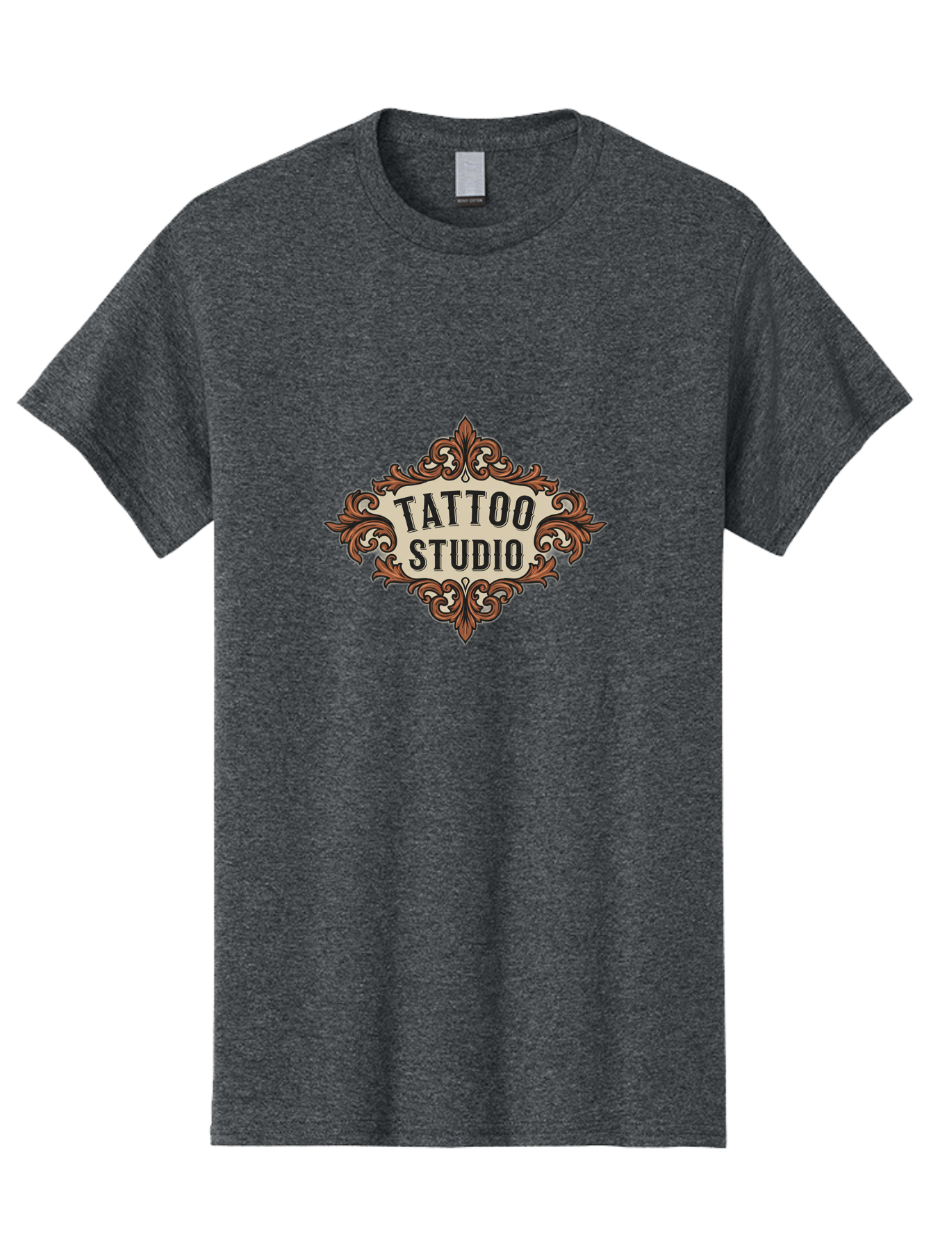 Tattoo-Studio Men'S Graphic Tee, 100% Cotton, Comfortable Casual Summer Wear, Machine Washable, Tattoo Studio, Vintage Design, Ornate Decor, Floral Patterns, Black Lettering, Traditional Tattoo Art, Classic Style Bad822