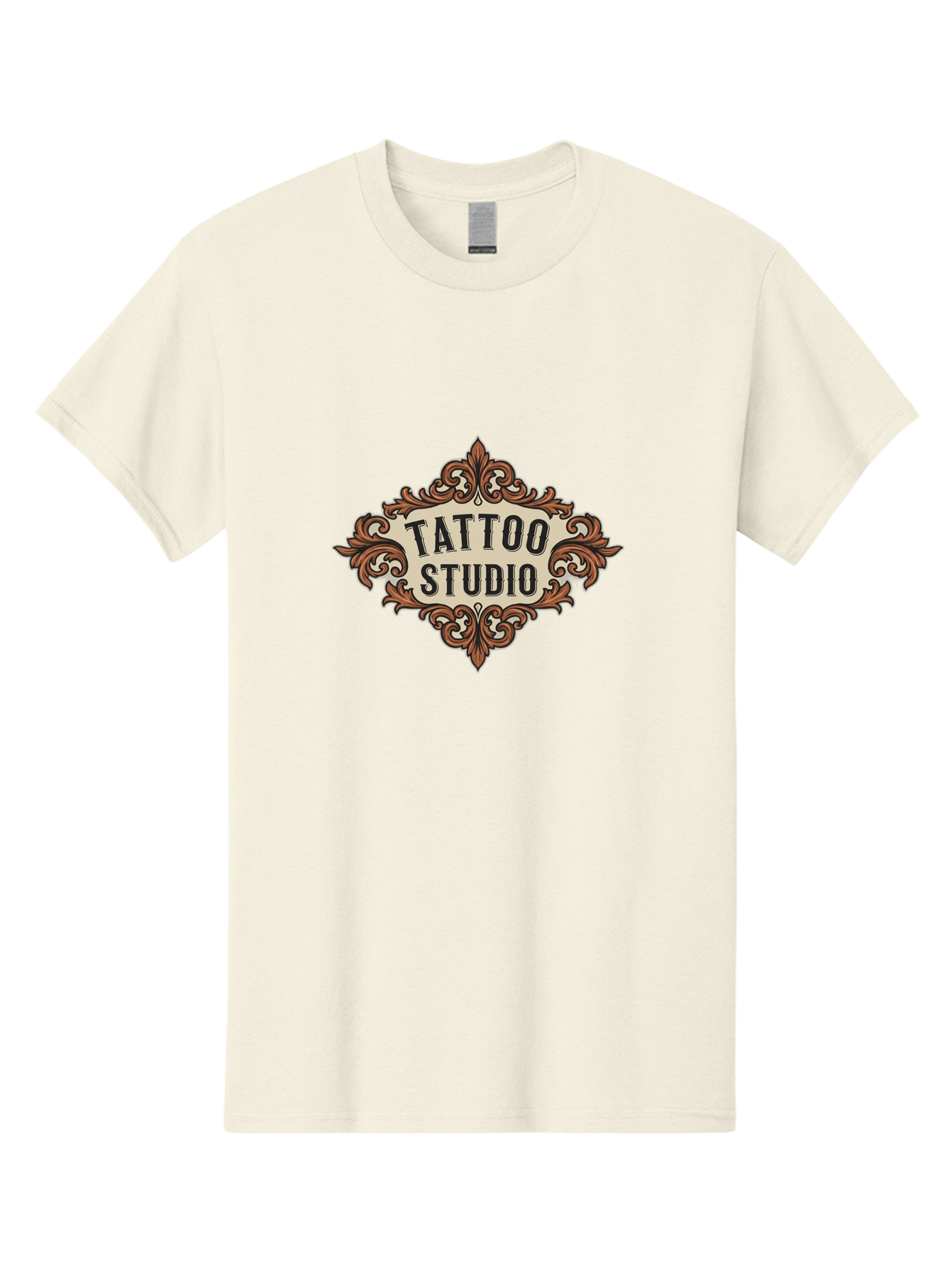Tattoo-Studio Men'S Graphic Tee, 100% Cotton, Comfortable Casual Summer Wear, Machine Washable, Tattoo Studio, Vintage Design, Ornate Decor, Floral Patterns, Black Lettering, Traditional Tattoo Art, Classic Style Bad822