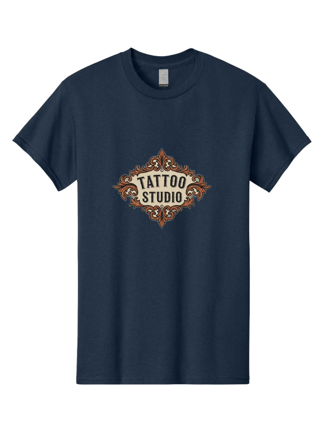 Tattoo-Studio Men'S Graphic Tee, 100% Cotton, Comfortable Casual Summer Wear, Machine Washable, Tattoo Studio, Vintage Design, Ornate Decor, Floral Patterns, Black Lettering, Traditional Tattoo Art, Classic Style Bad822